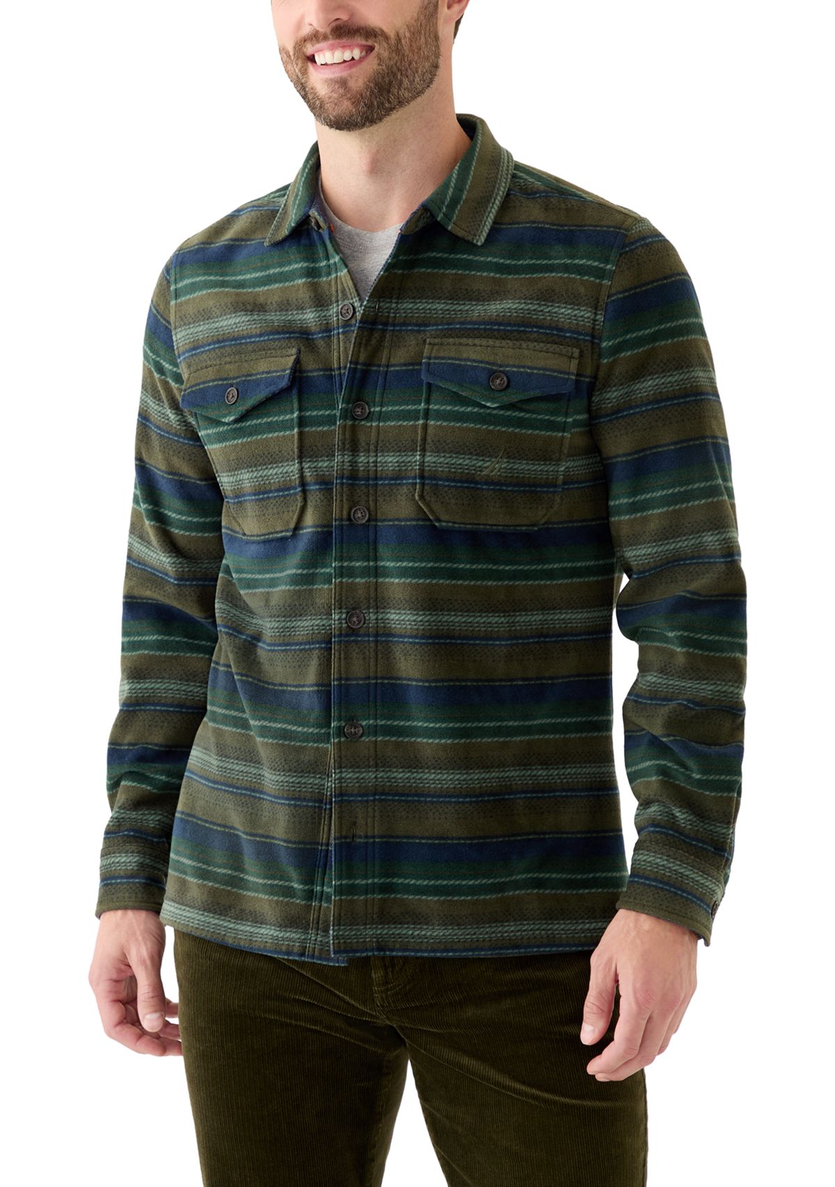 Mens Printed Polar Fleece Button Shirt