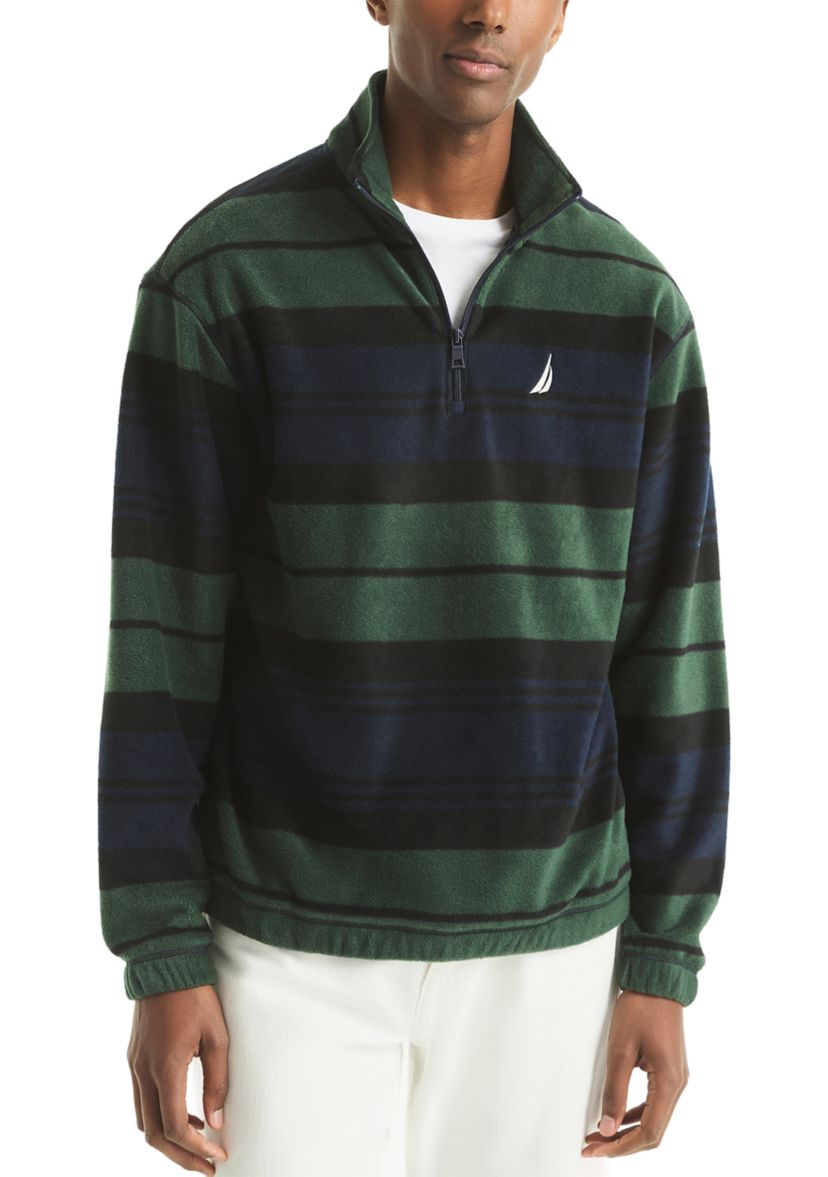 Mens Striped Nautex Half-Zip Mock Neck Henley Sweater