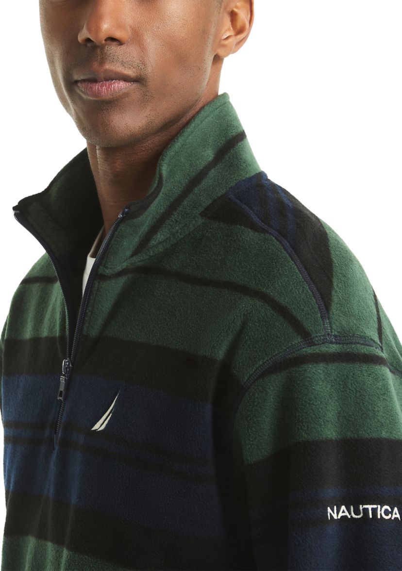Mens Striped Nautex Half-Zip Mock Neck Henley Sweater