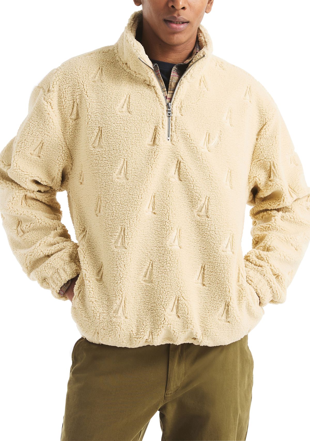 Mens Boat Sherpa Half-Zip Mock Neck Henley Sweater
