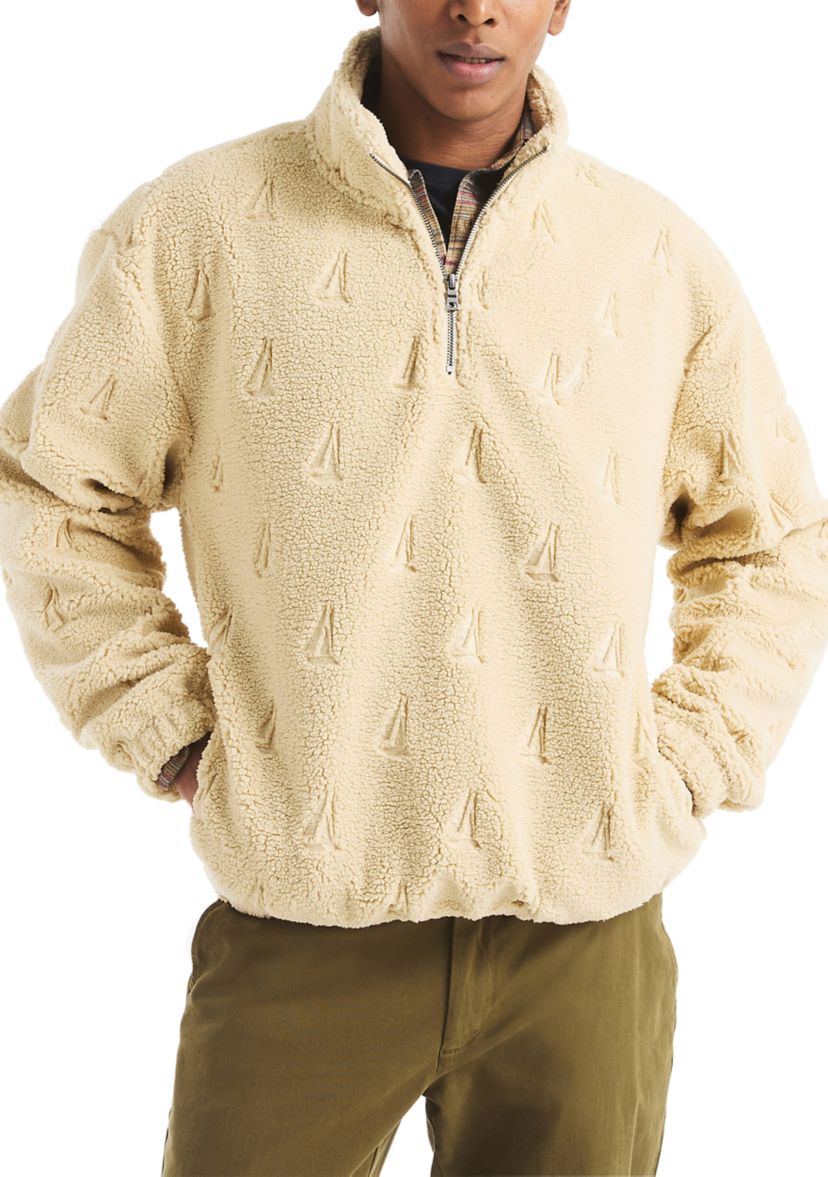 Mens Boat Sherpa Half-Zip Mock Neck Henley Sweater