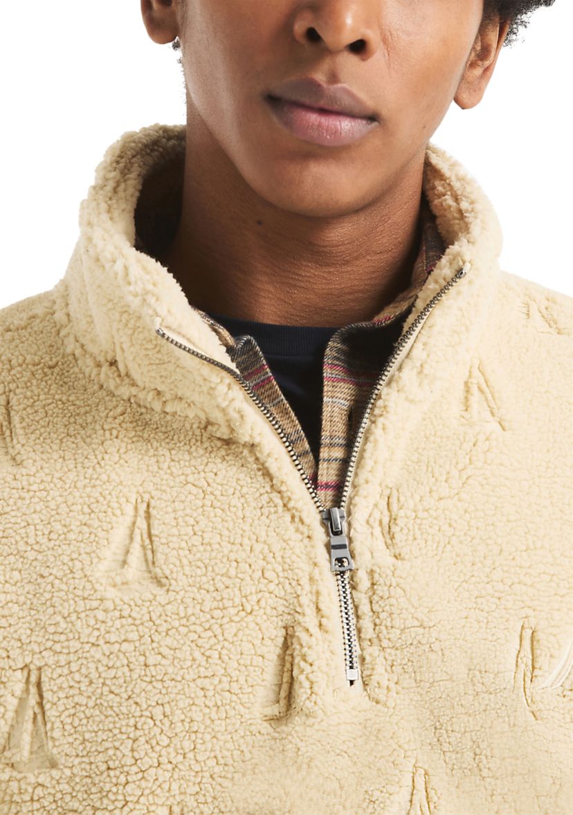 Mens Boat Sherpa Half-Zip Mock Neck Henley Sweater