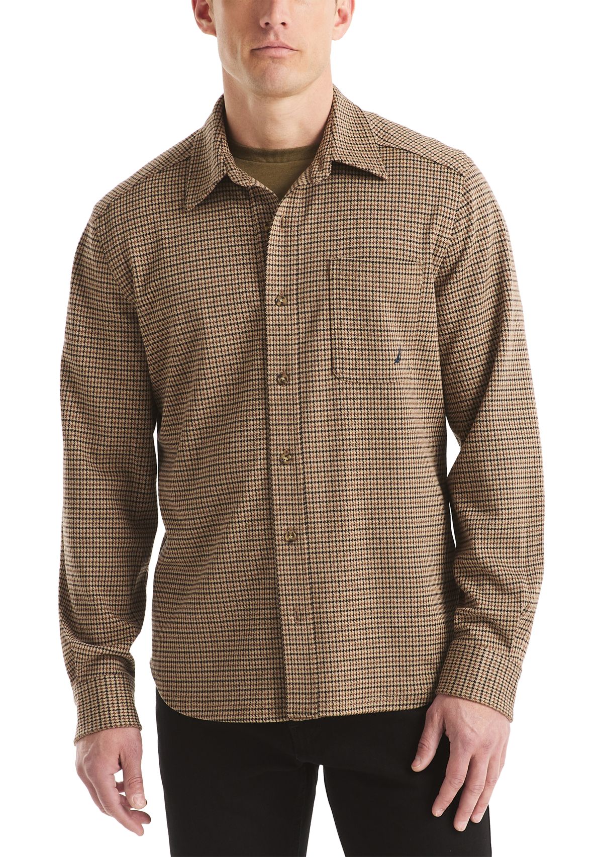 Mens Button Down Houndstooth Knit Shirt