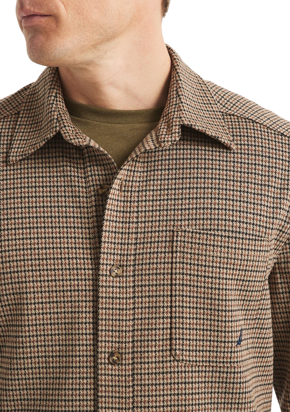 Mens Button Down Houndstooth Knit Shirt