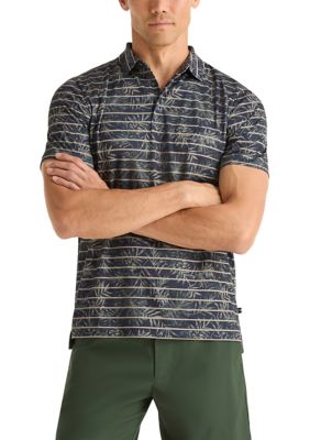 Nautica Men's Performance Short Sleeve Leaf Striped Polo Shirt, Navy Blue, 2XL Regular