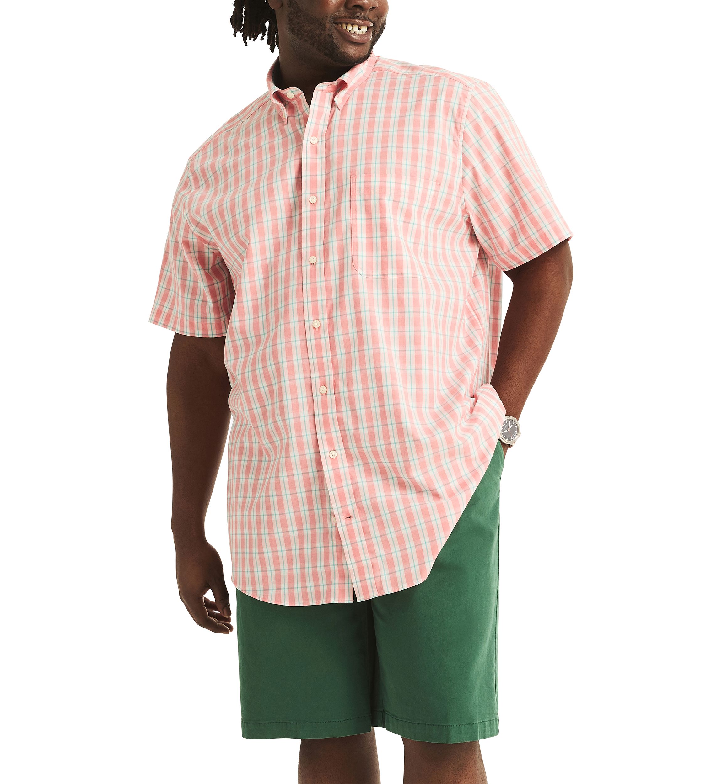 Big & Tall Sustainably Crafted Classic Fit Plaid Short Sleeve Shirt