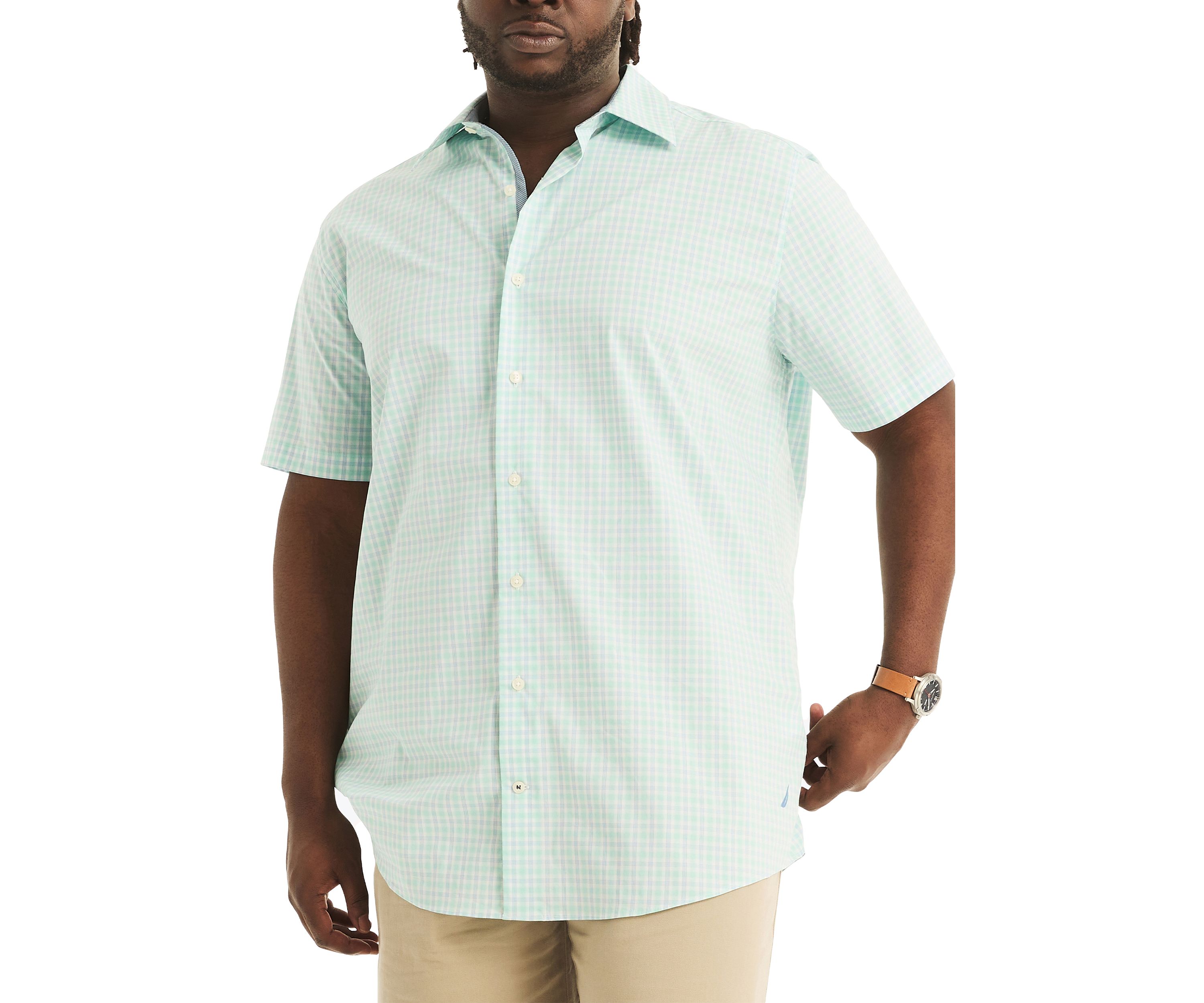 Big & Tall Navtech Trim Fit Plaid Short Sleeve Shirt