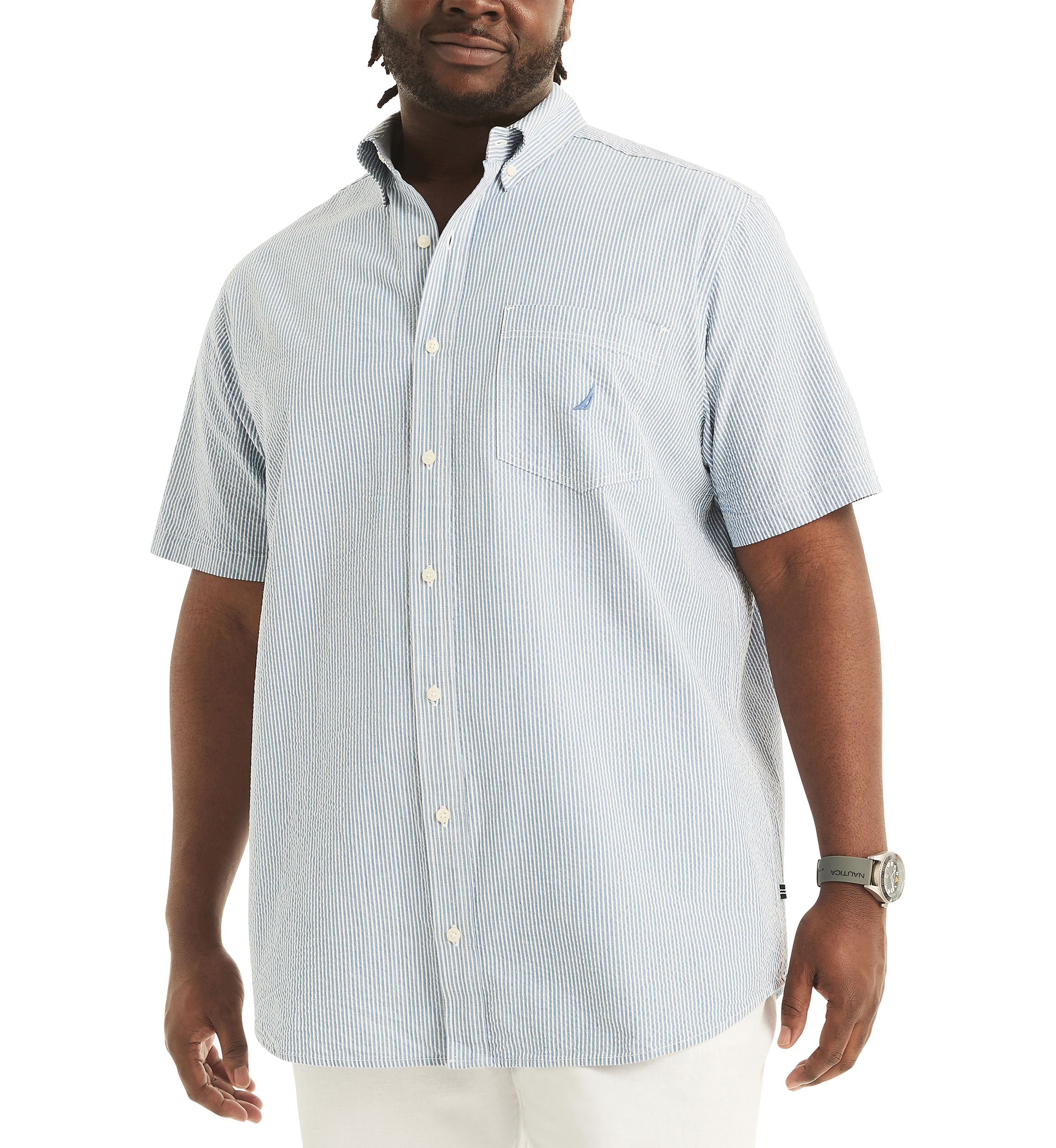 Big & Tall Seersucker Printed Short Sleeve Shirt