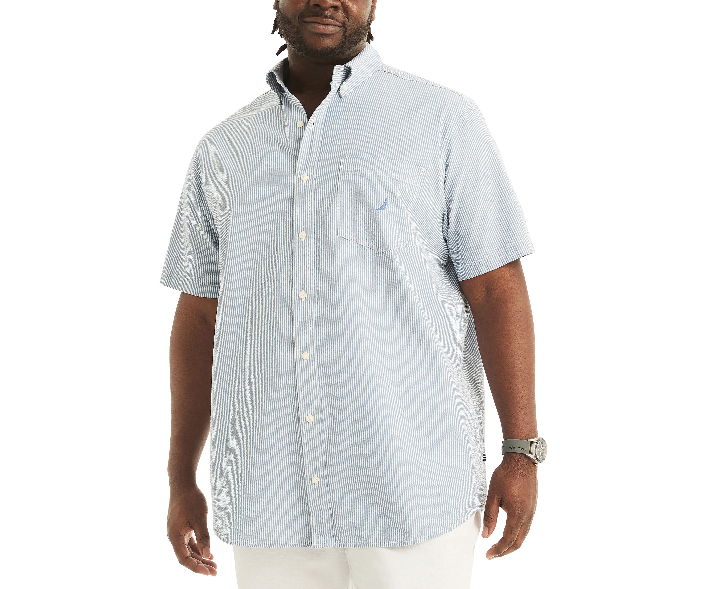 Big & Tall Seersucker Printed Short Sleeve Shirt