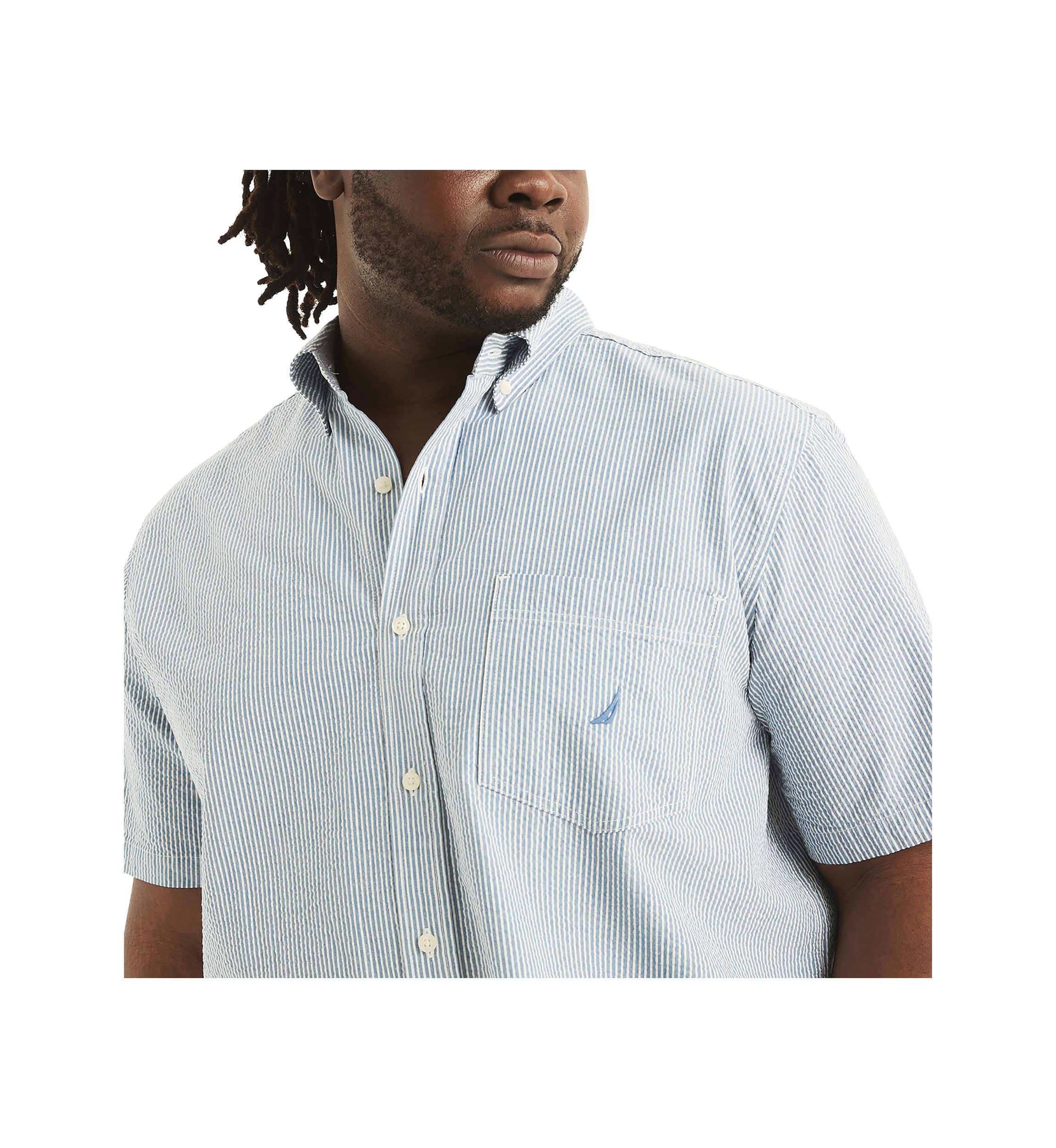 Big & Tall Seersucker Printed Short Sleeve Shirt