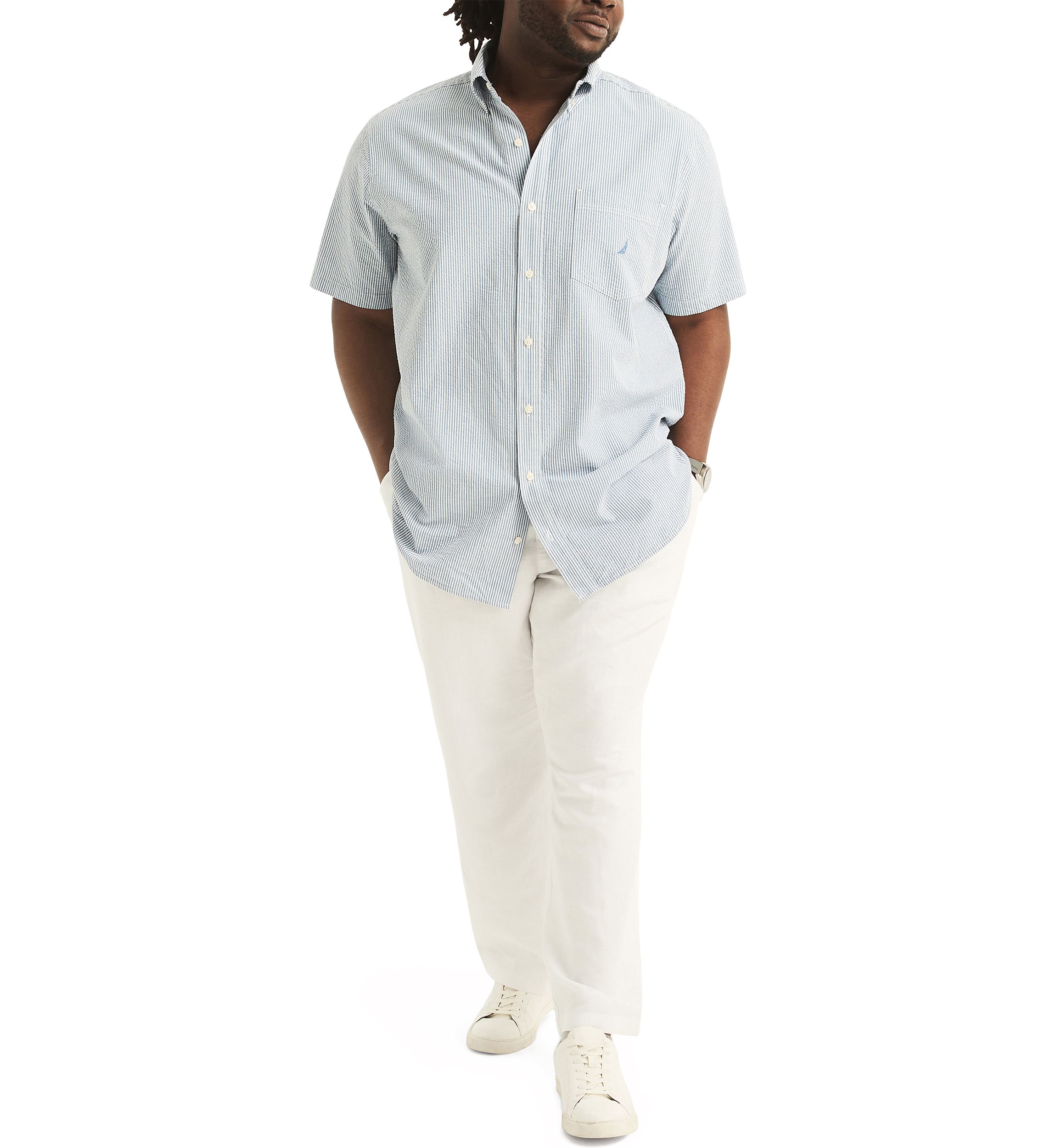 Big & Tall Seersucker Printed Short Sleeve Shirt