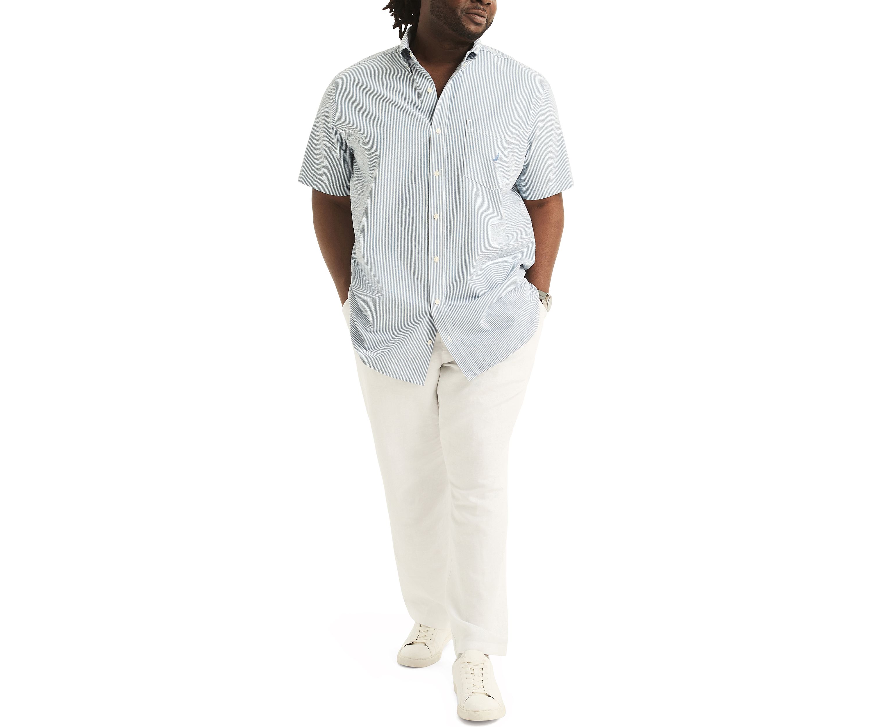 Big & Tall Seersucker Printed Short Sleeve Shirt