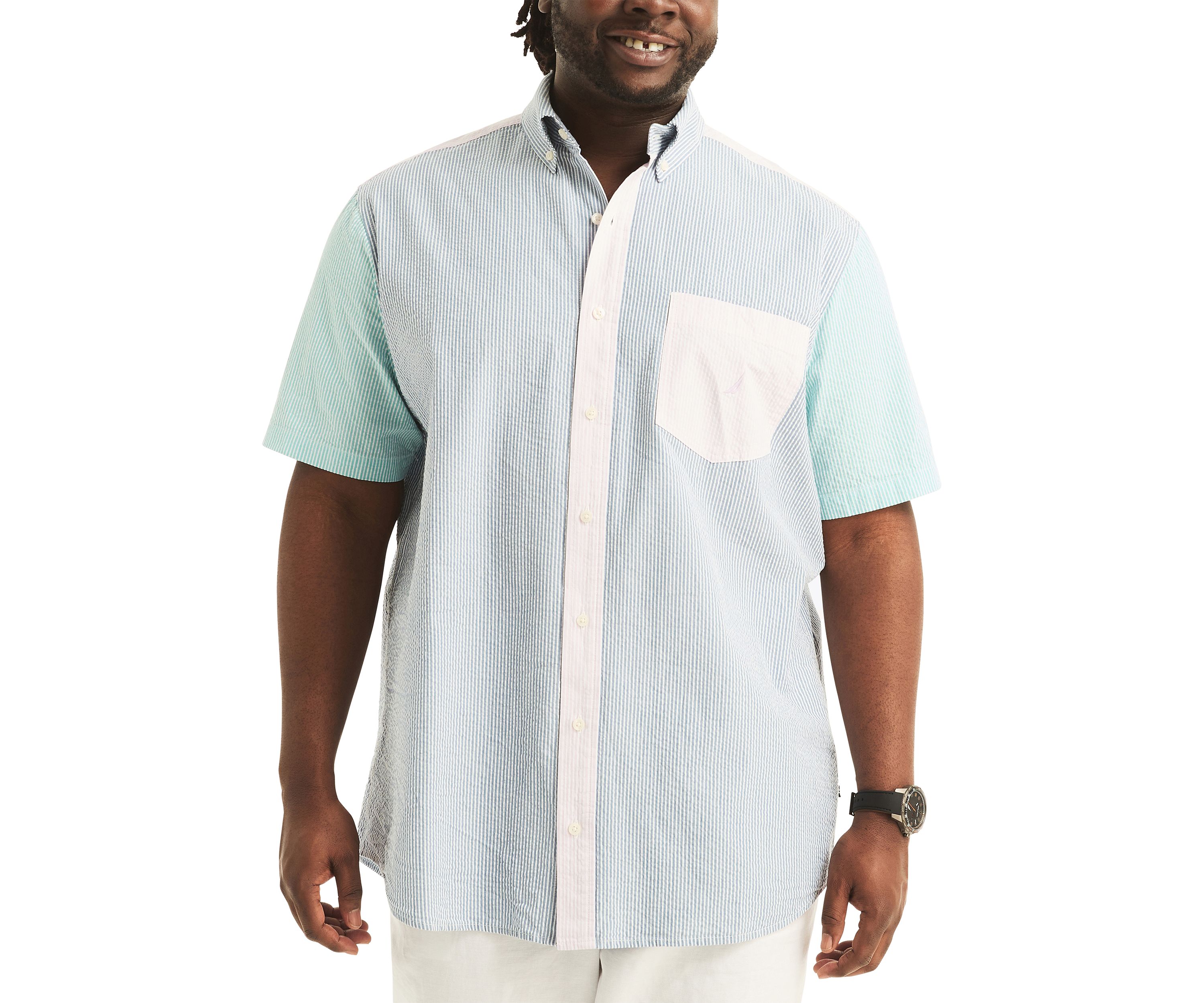 Big & Tall Seersucker Striped Short Sleeve Shirt