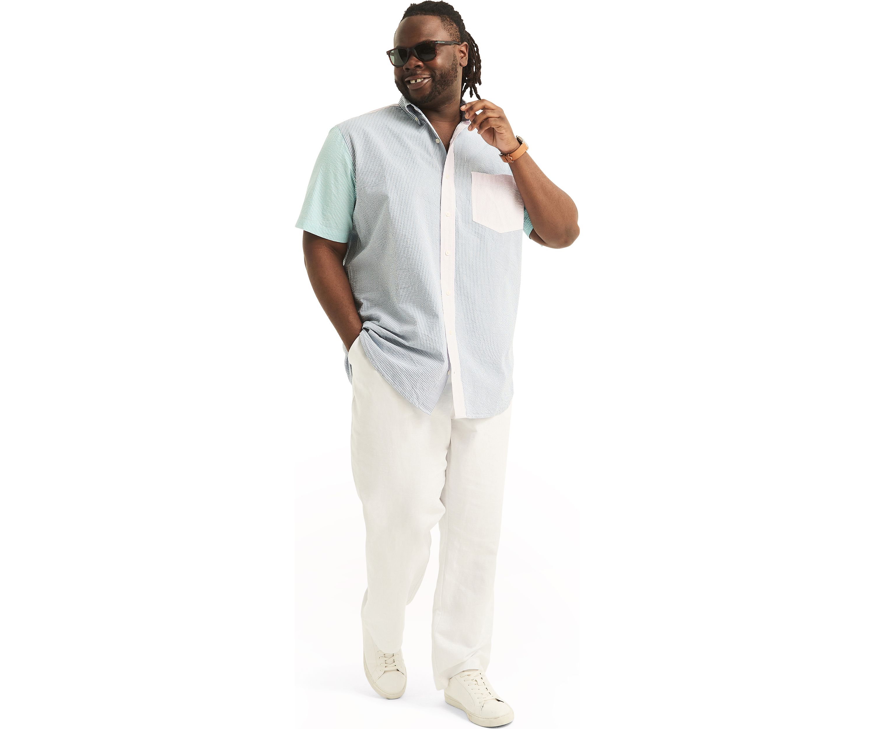 Big & Tall Seersucker Striped Short Sleeve Shirt