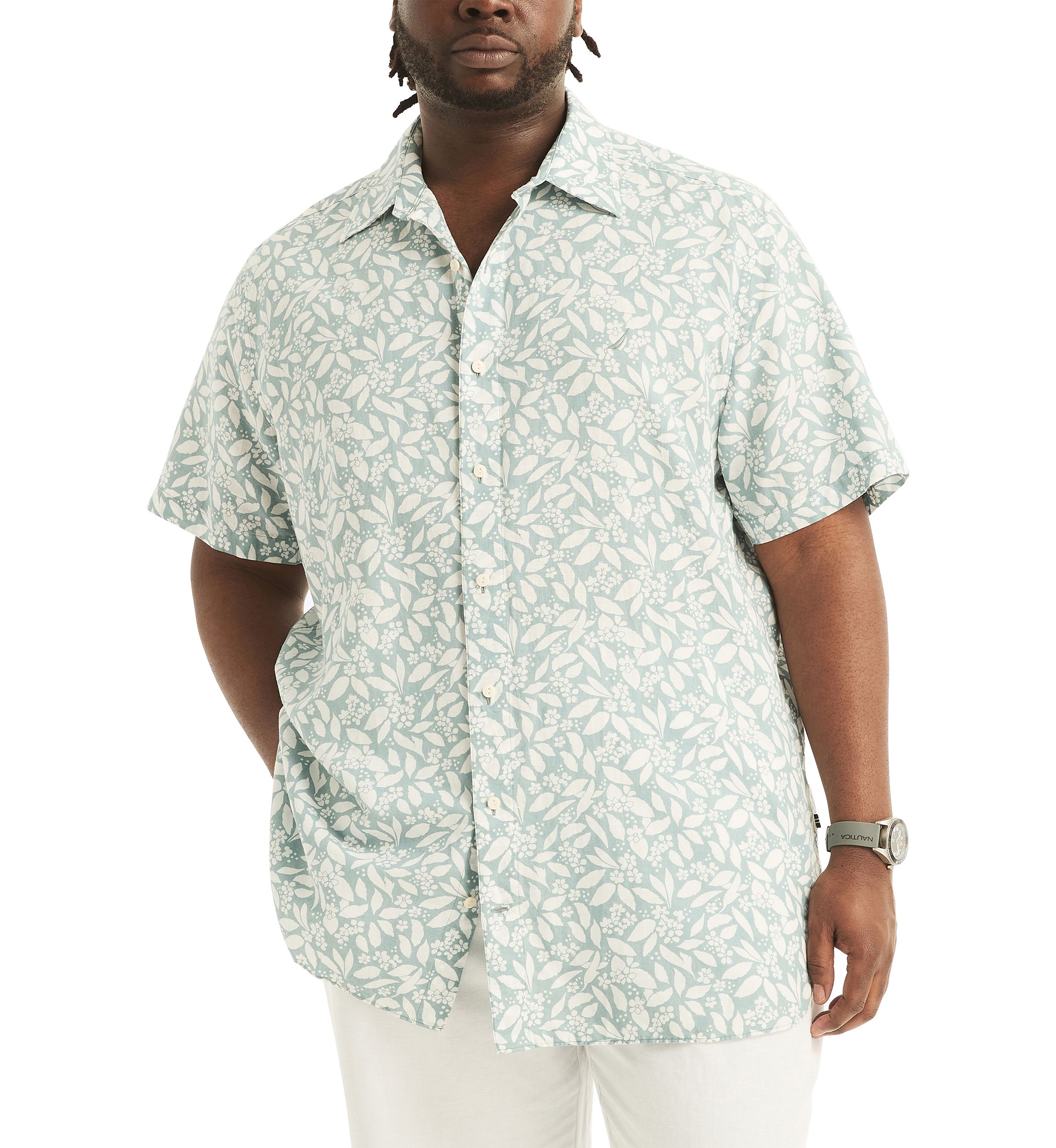 Big & Tall Printed Linen Short Sleeve Shirt