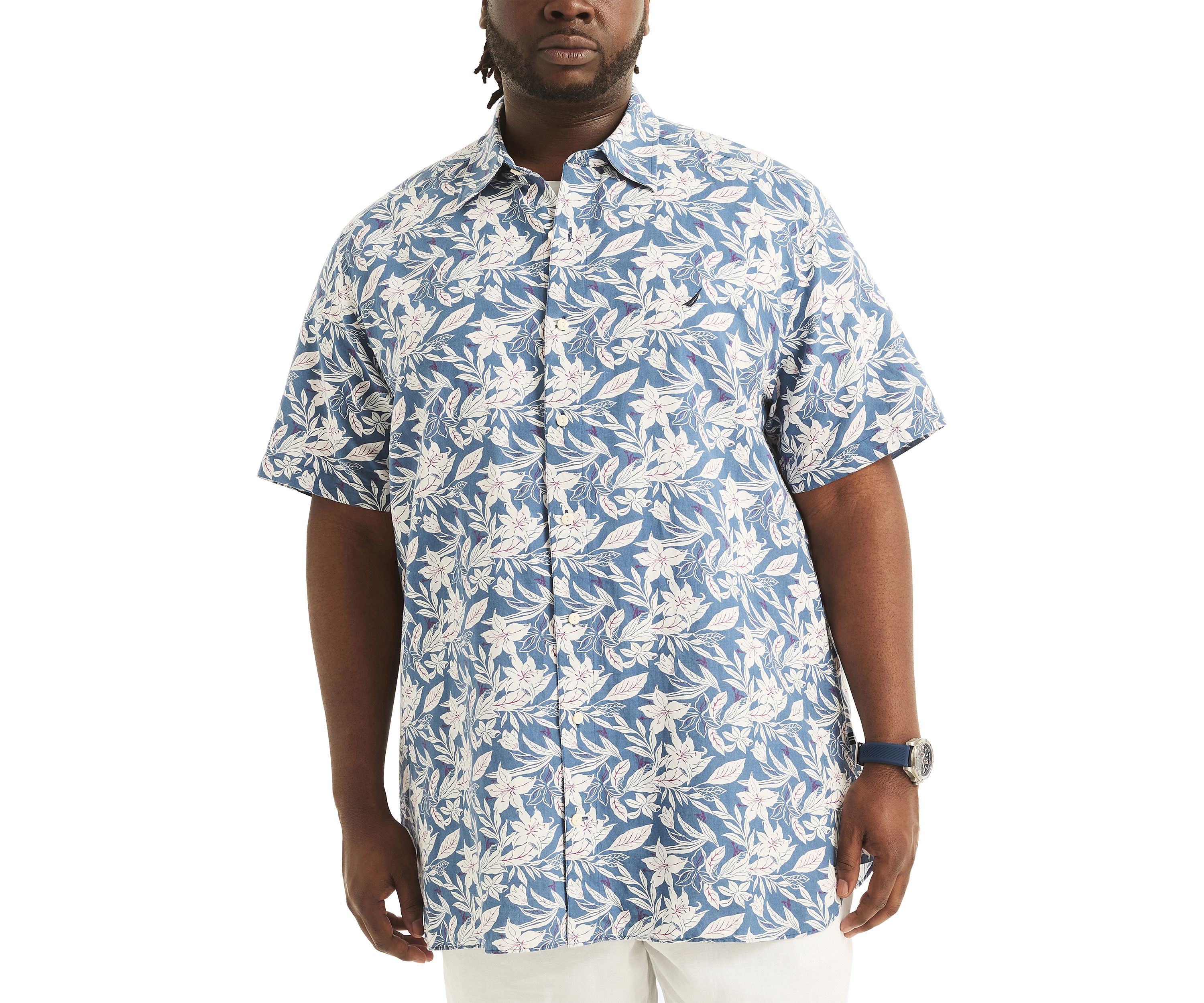 Big & Tall Printed Linen Short Sleeve Shirt