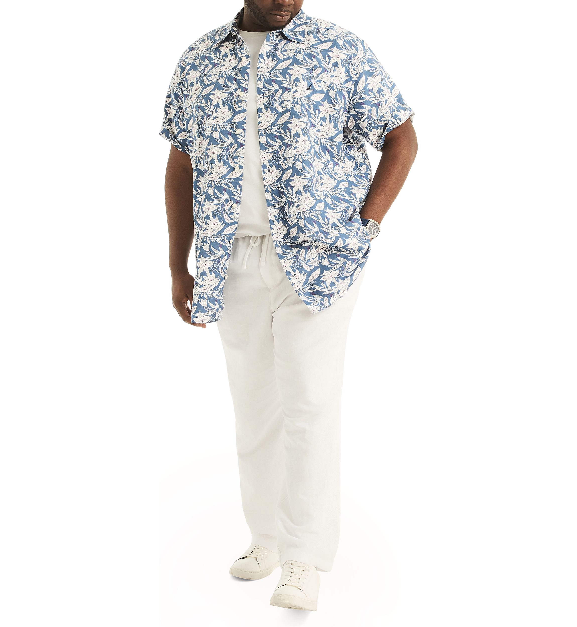 Big & Tall Printed Linen Short Sleeve Shirt