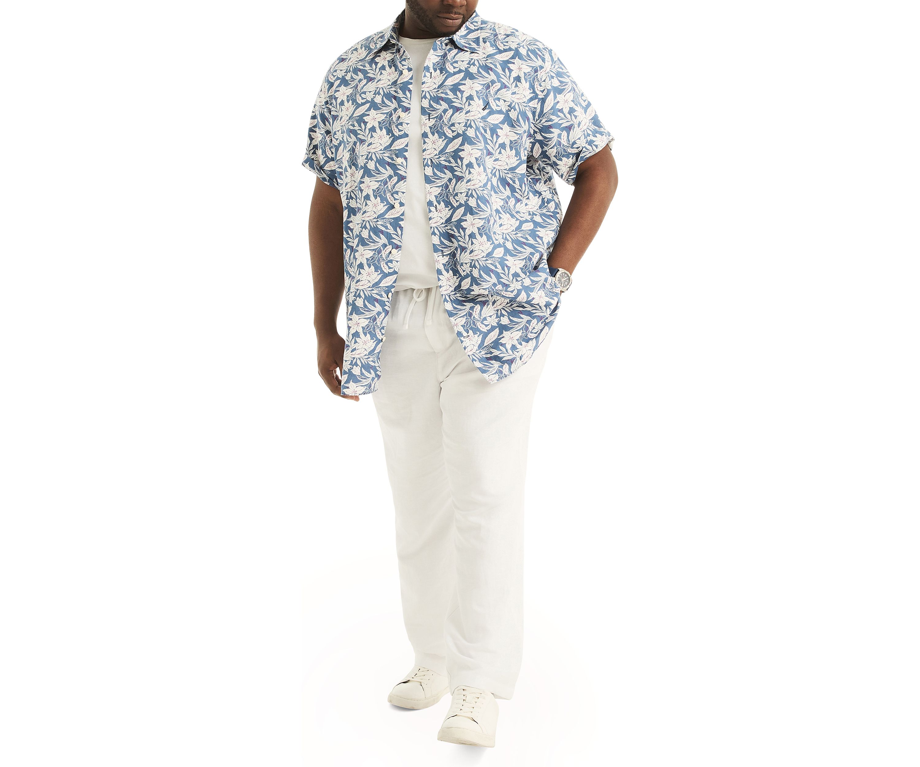 Big & Tall Printed Linen Short Sleeve Shirt