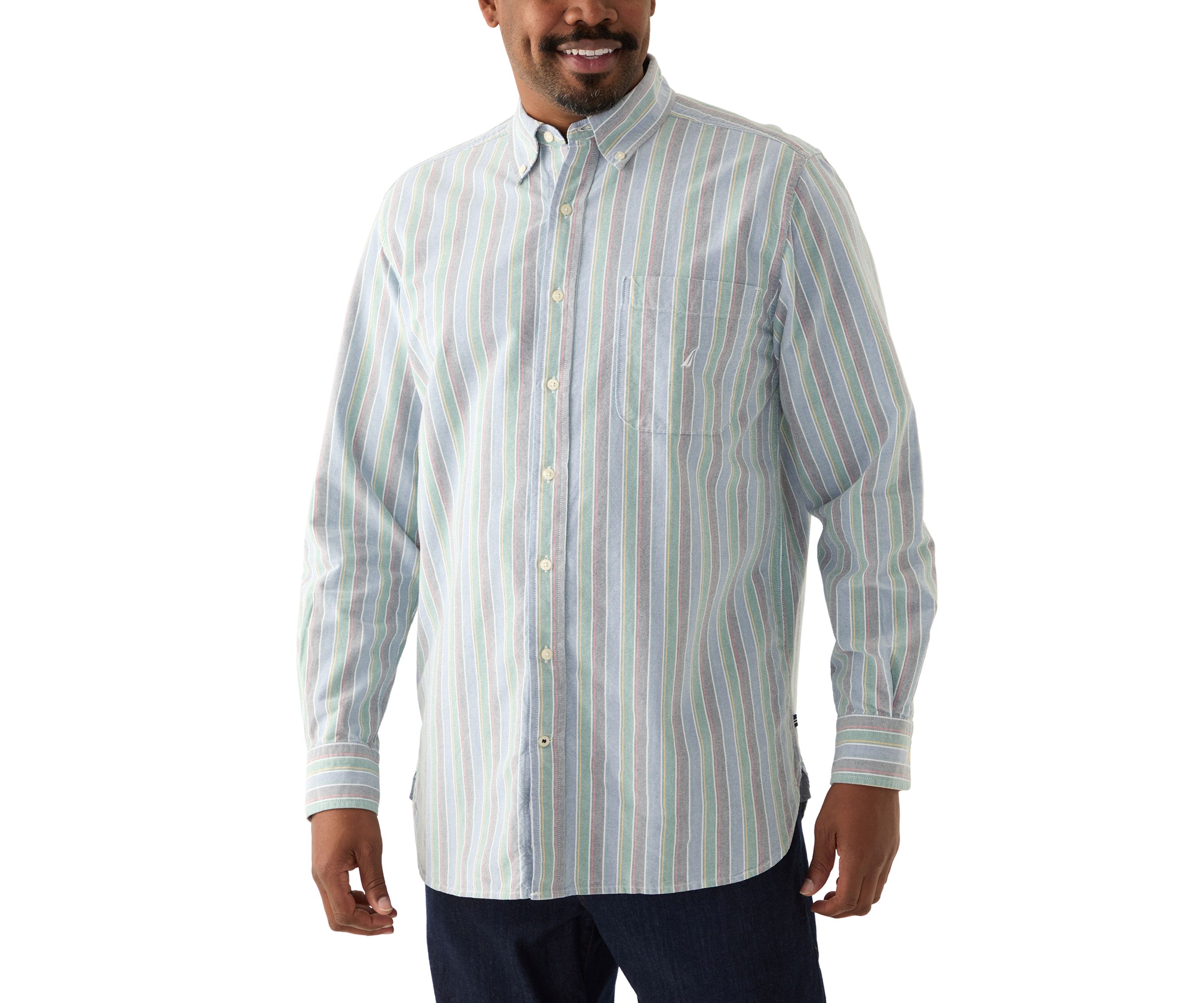 Big & Tall Long Sleeve Oxford Stripe Button Up Shirt 