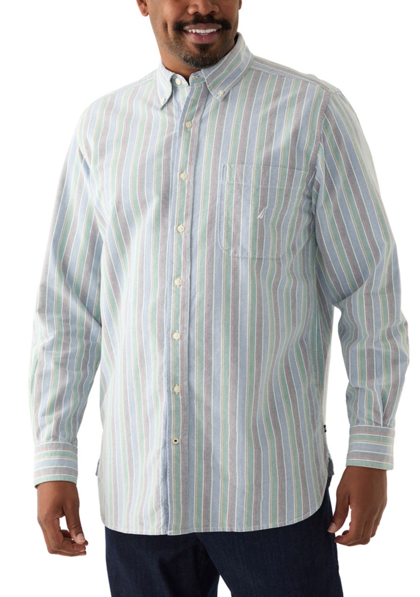 Big & Tall Long Sleeve Oxford Stripe Button Up Shirt 