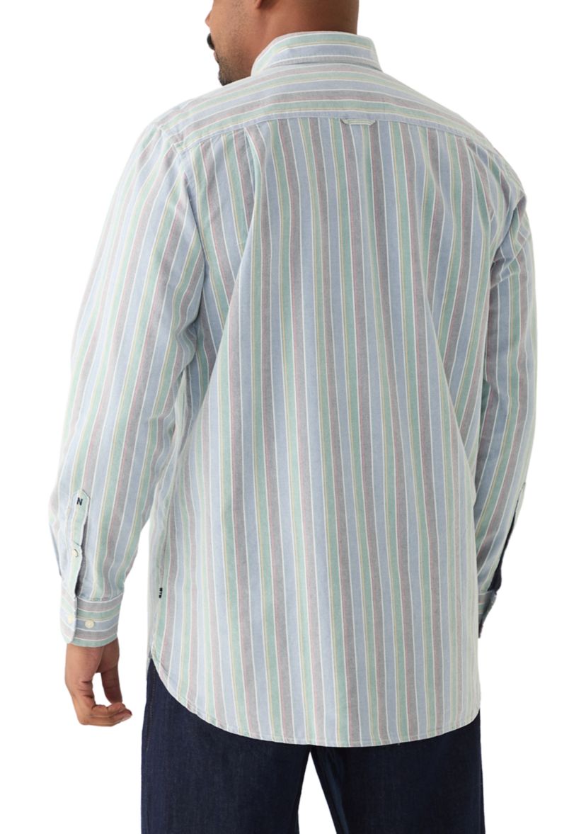 Big & Tall Long Sleeve Oxford Stripe Button Up Shirt 