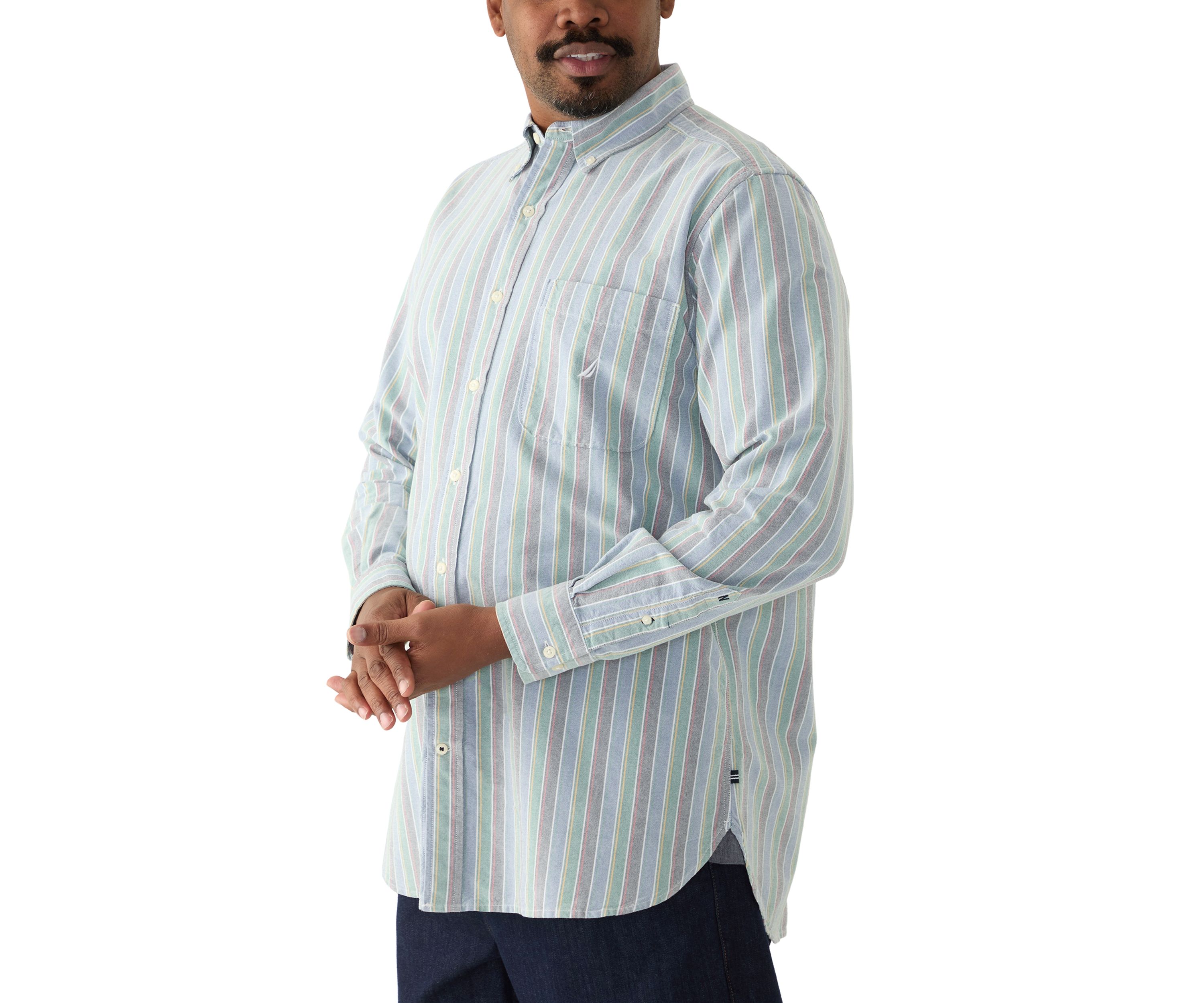 Big & Tall Long Sleeve Oxford Stripe Button Up Shirt 