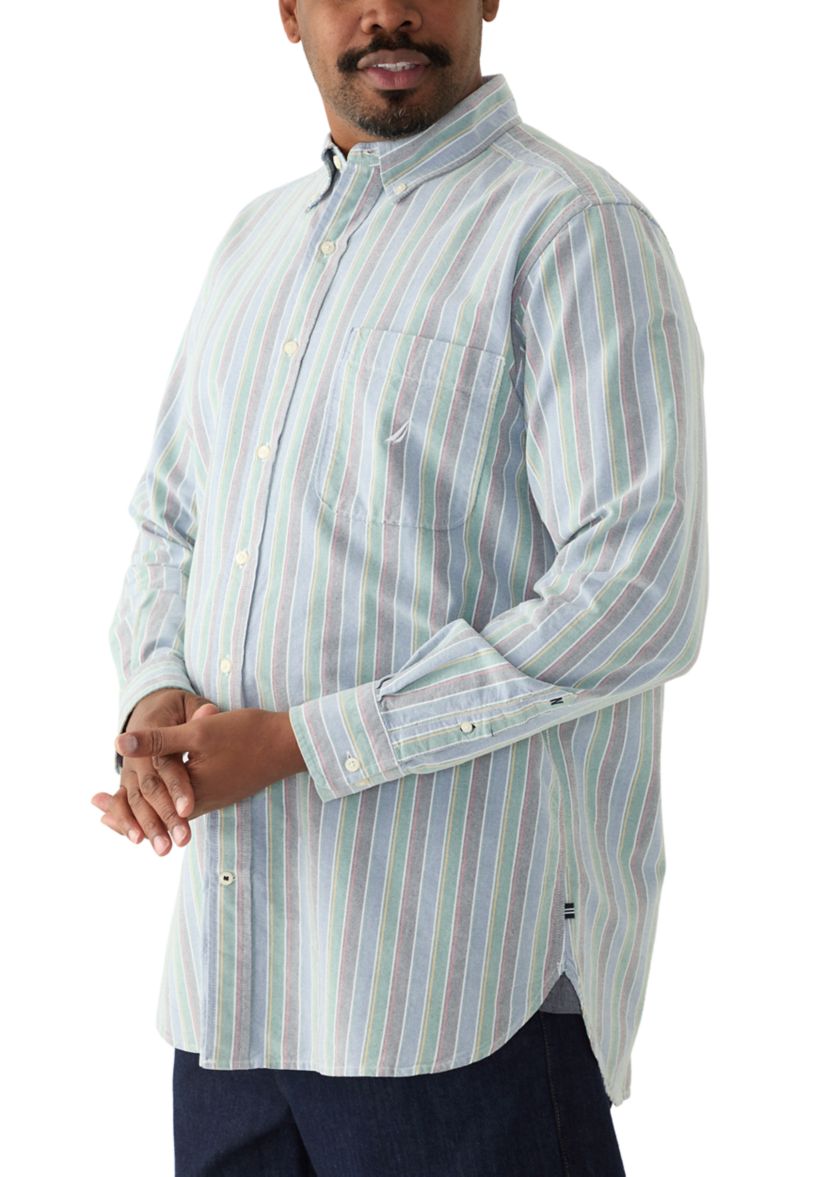Big & Tall Long Sleeve Oxford Stripe Button Up Shirt 