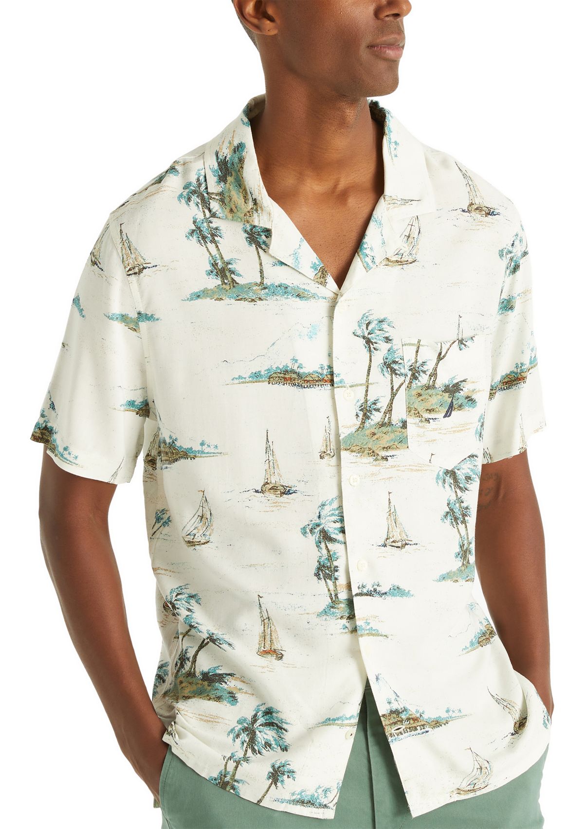 Big & Tall Linen Cotton Palm Print Shirt 