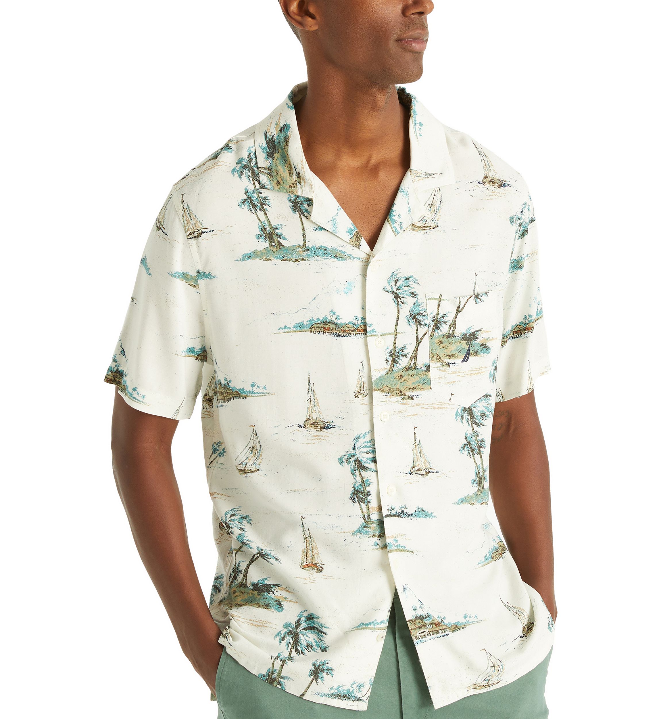 Big & Tall Linen Cotton Palm Print Shirt 