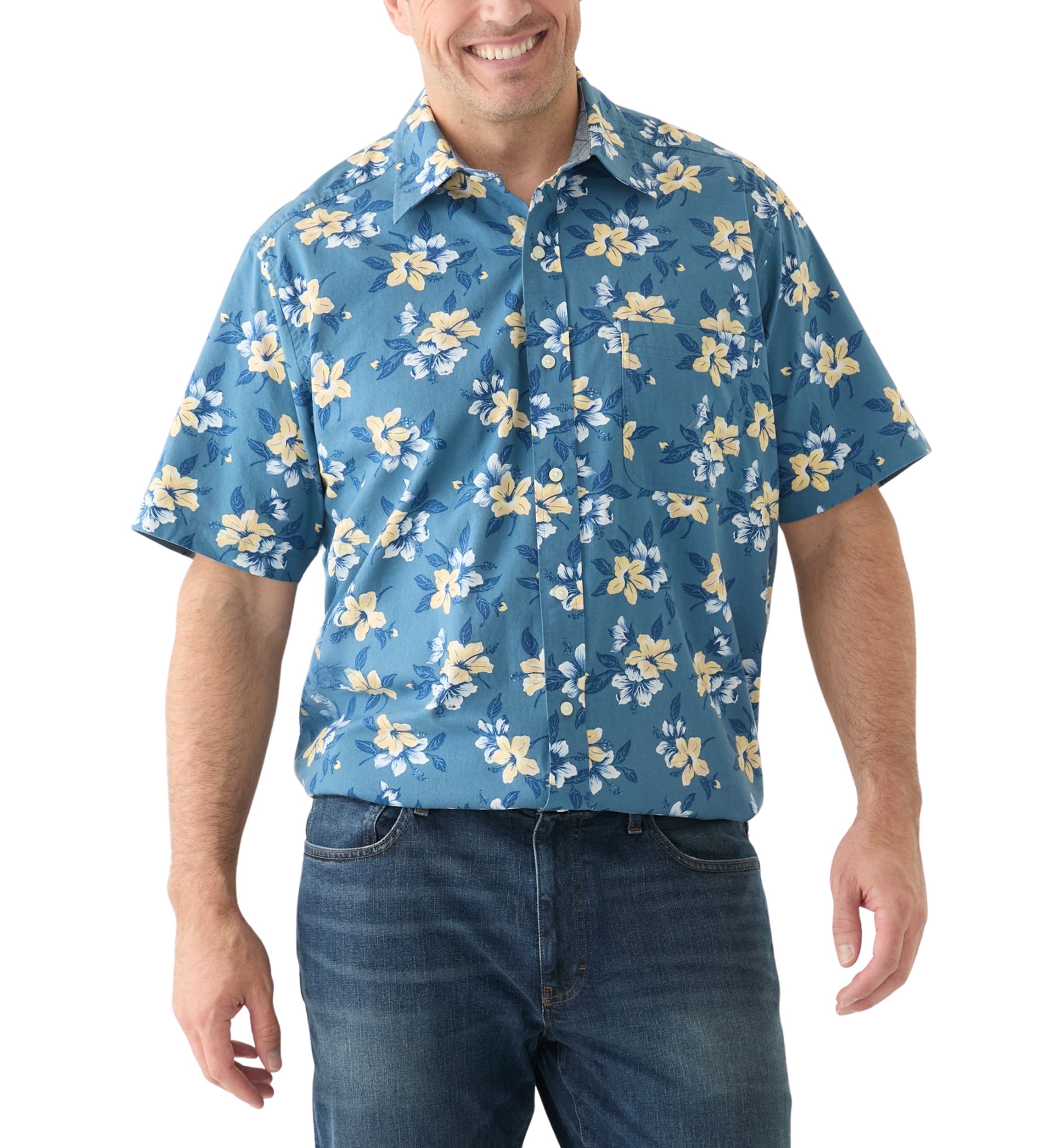 Big & Tall Short Sleeve Chambray Print Woven Shirt