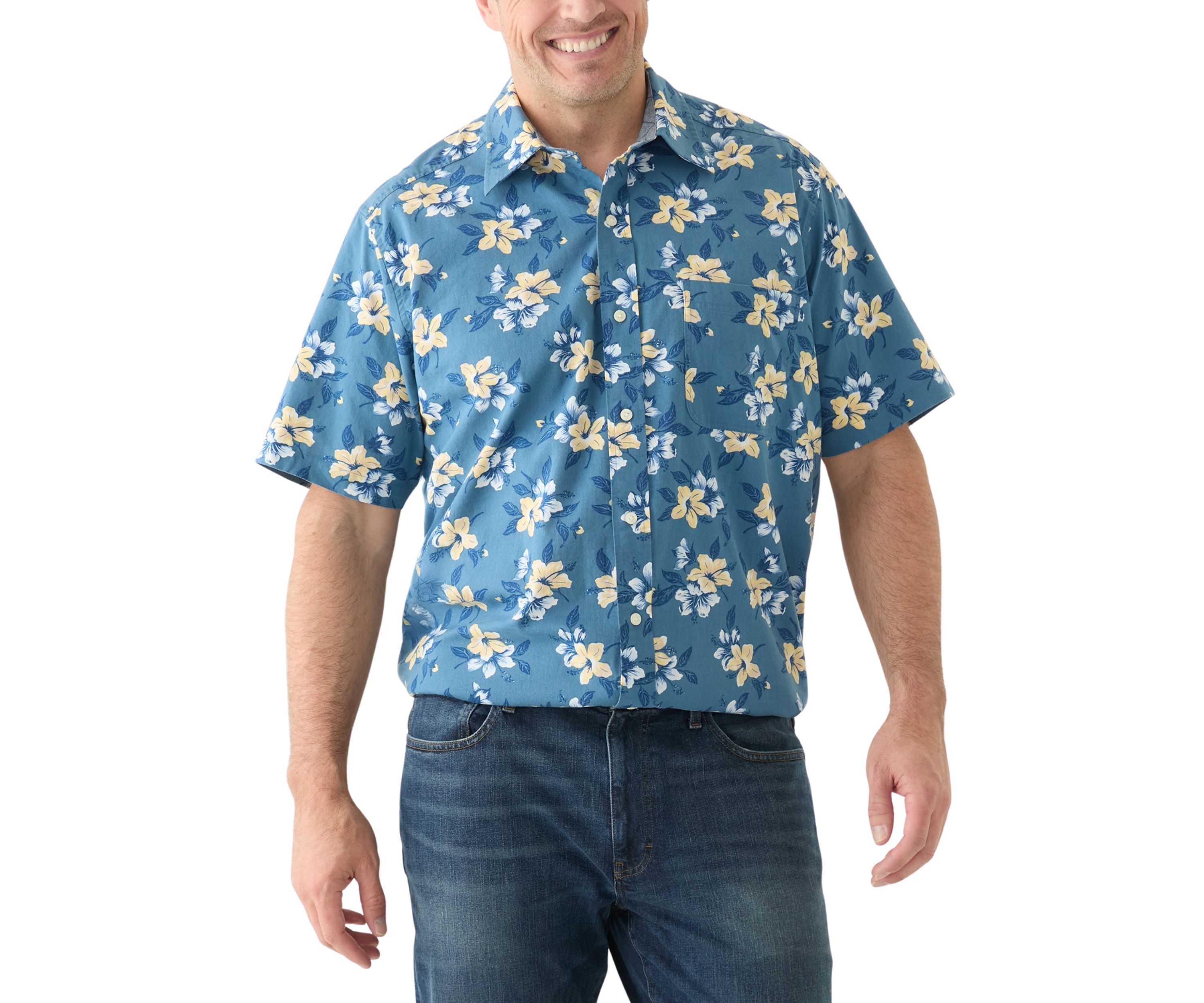 Big & Tall Short Sleeve Chambray Print Woven Shirt