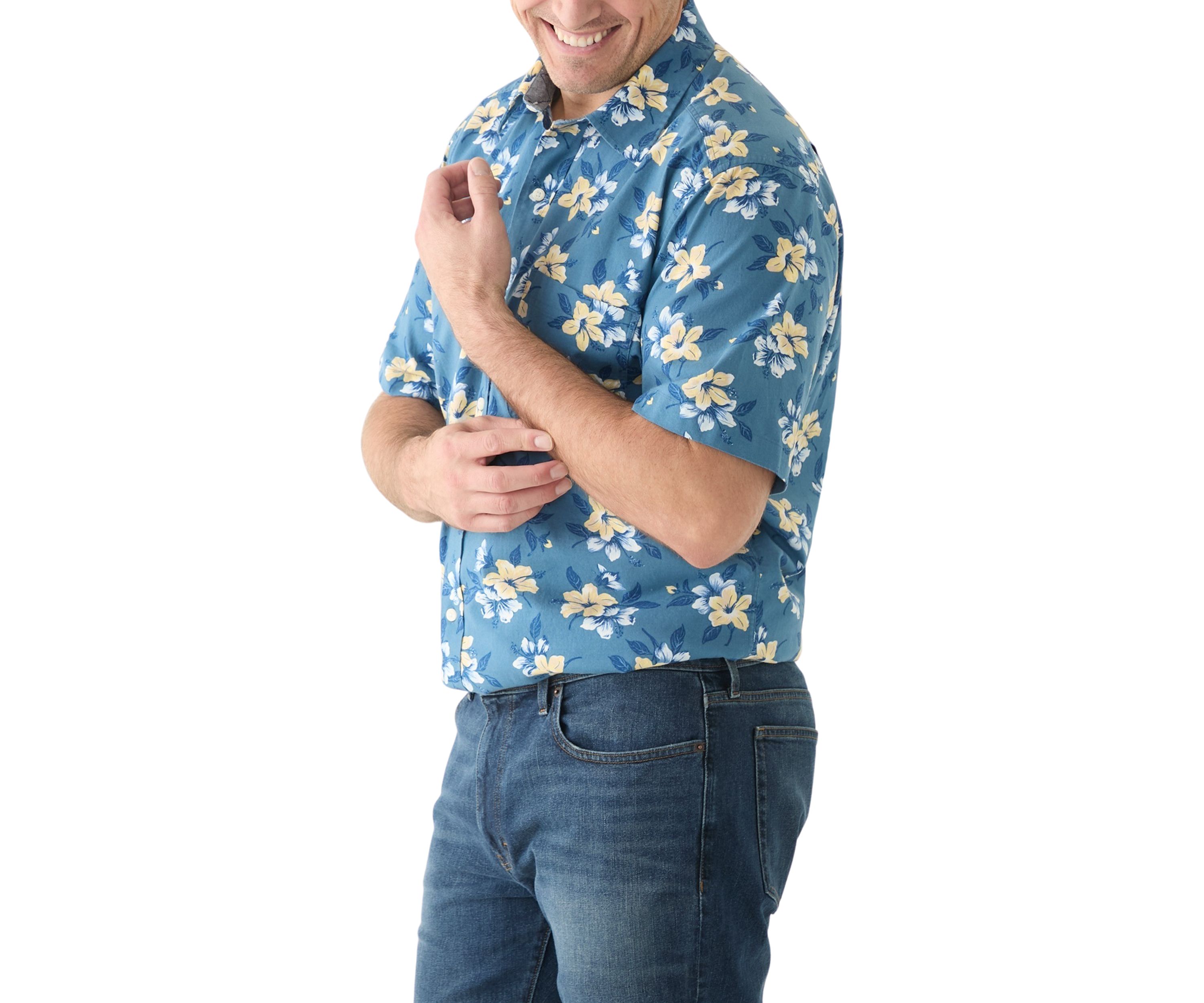Big & Tall Short Sleeve Chambray Print Woven Shirt