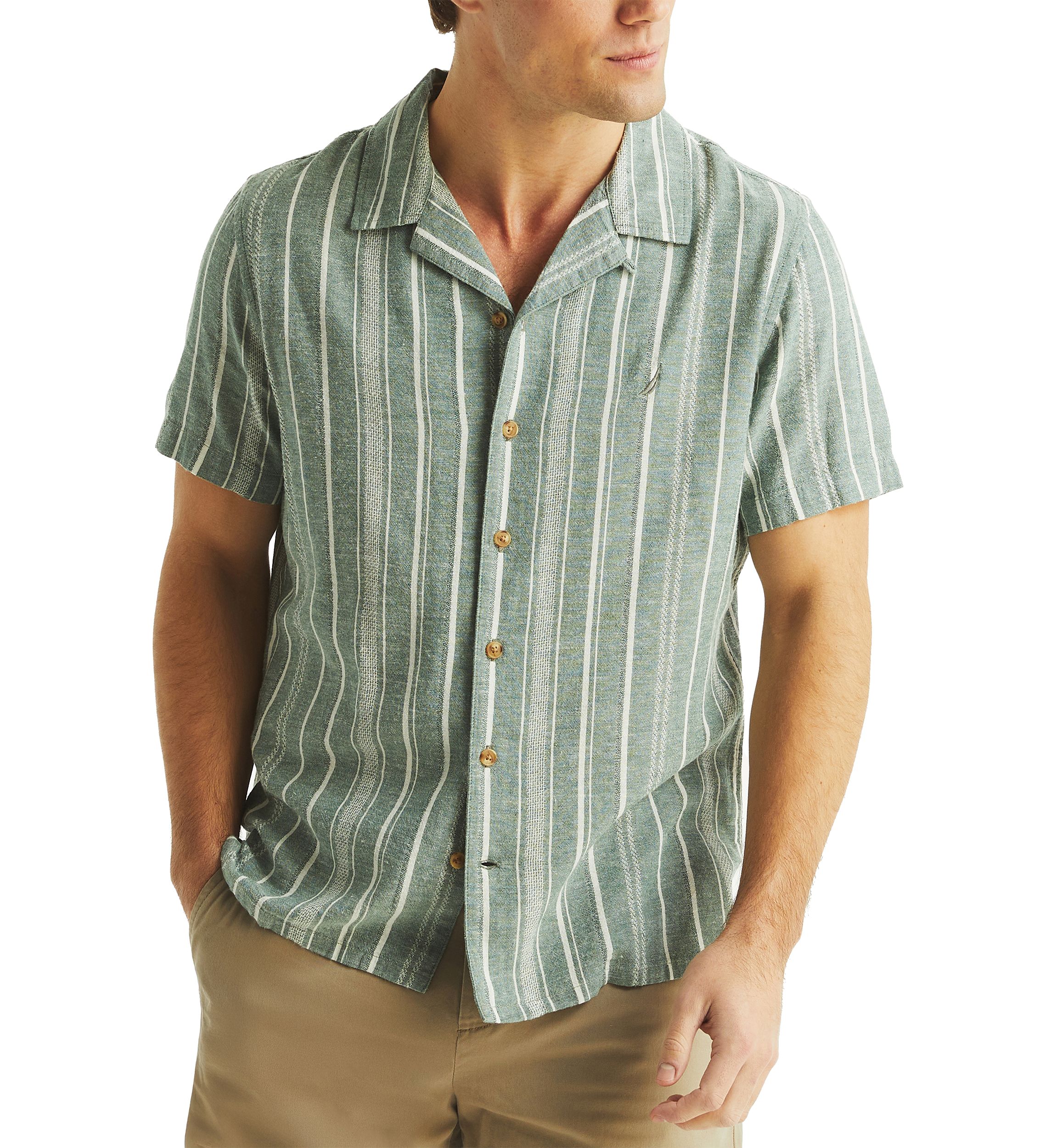 Big & Tall Striped Short Sleeve Camp Shirt