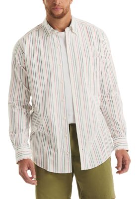 Nautica Men's Big & Tall Oxford Stripe Shirt, White, 3XL Tall