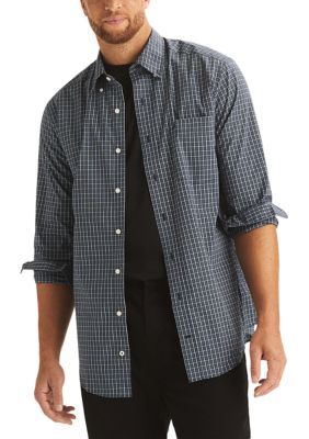 Nautica Men's Big & Tall Long Sleeve Plaid Button Down Shirt, Navy Blue, 2XL Tall