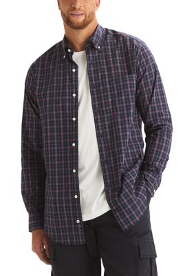 Nautica Men's Big & Tall Long Sleeve Plaid Button Down Shirt, Navy Blue, 3XL Tall