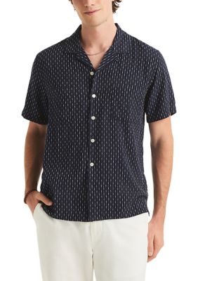 Nautica Men's Big & Tall Short Sleeve Camp Collar Linen Striped Shirt, Navy Blue, 3XL Tall