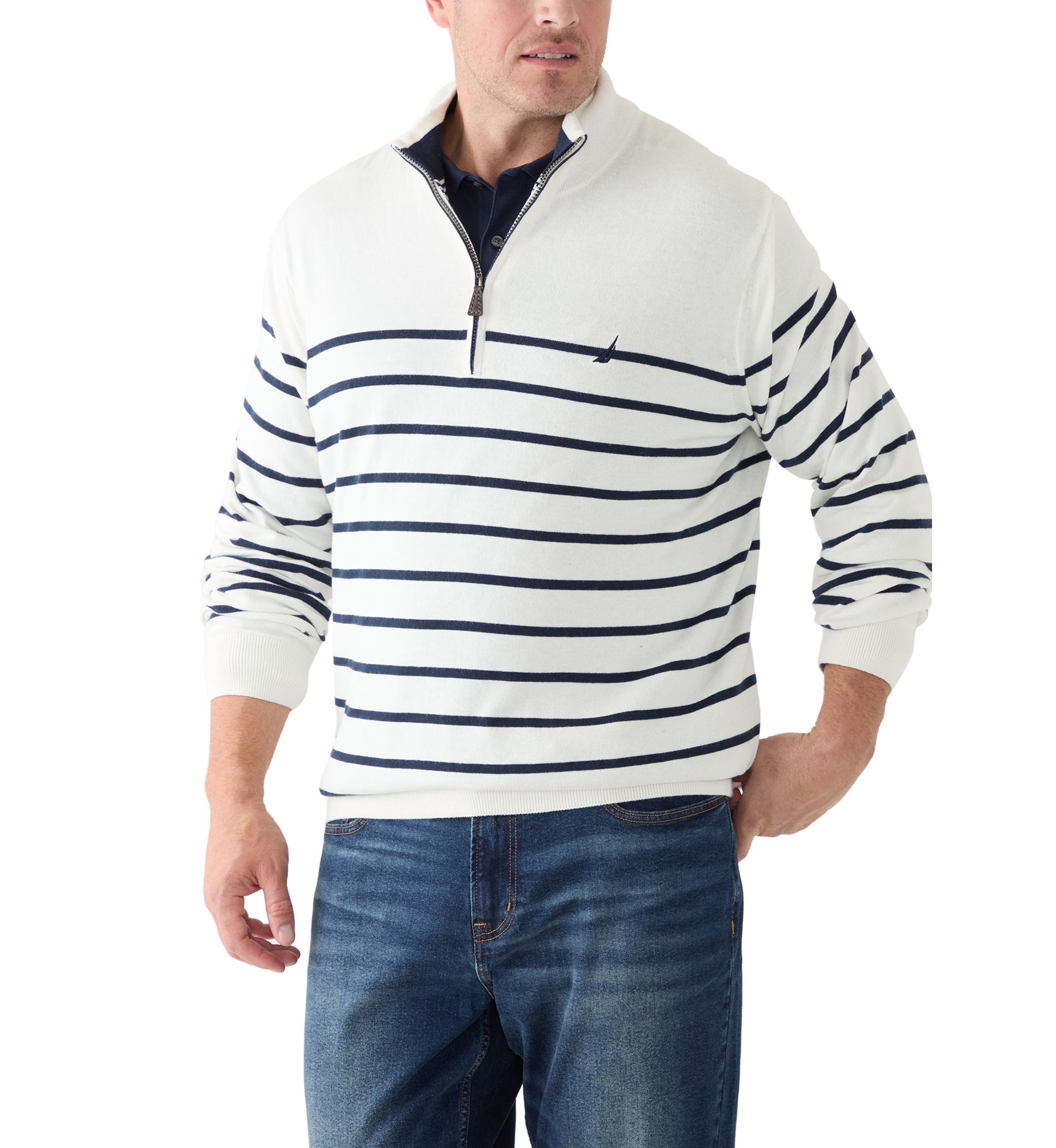 Big & Tall Navtech Striped Quarter-Zip Sweater