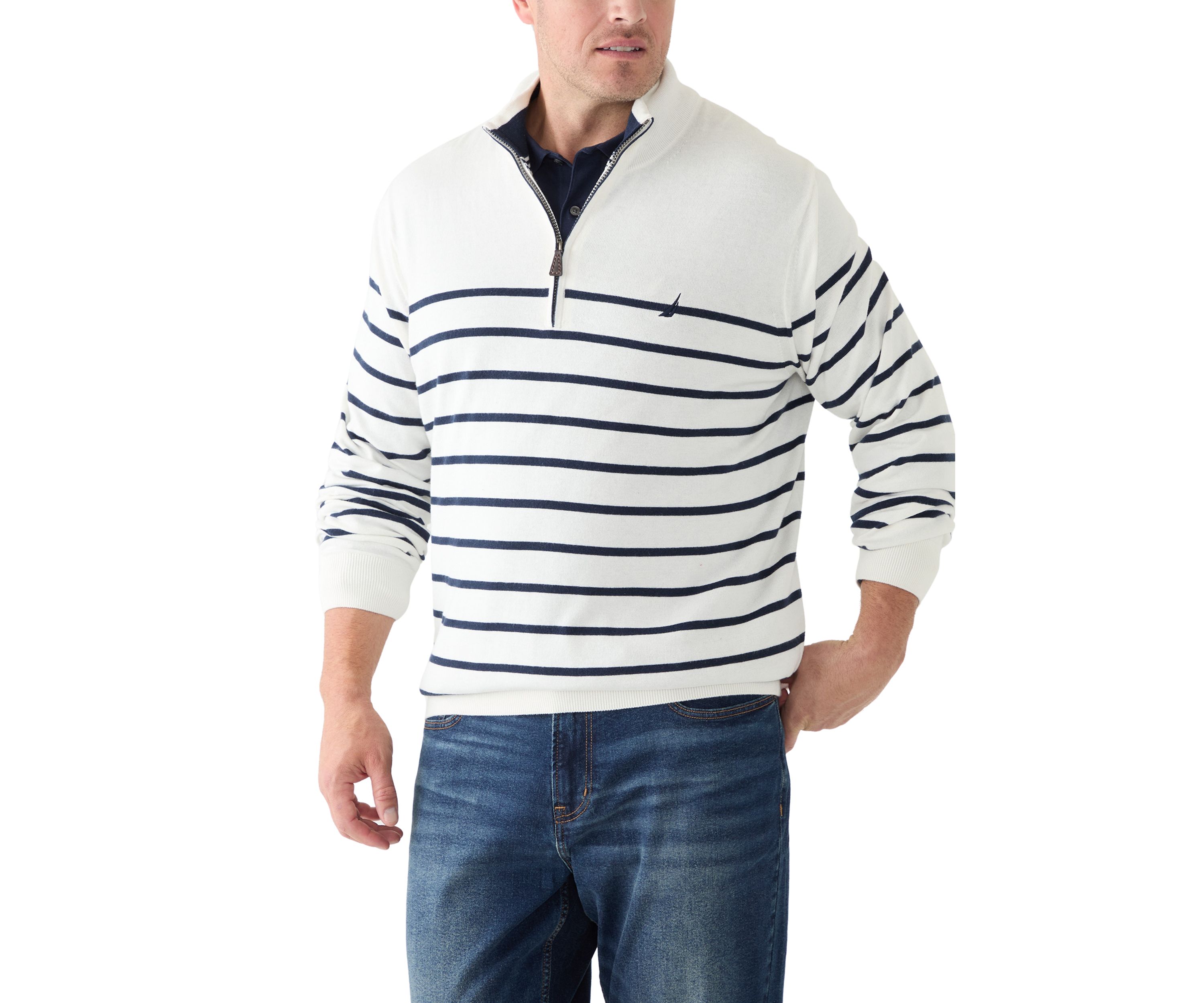Big & Tall Navtech Striped Quarter-Zip Sweater