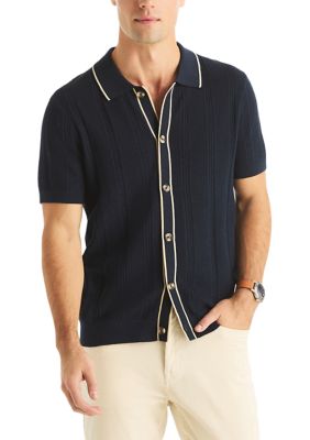 Nautica Men's Big & Tall Textured Open Front Polo Sweater, Navy Blue, 3XL Tall