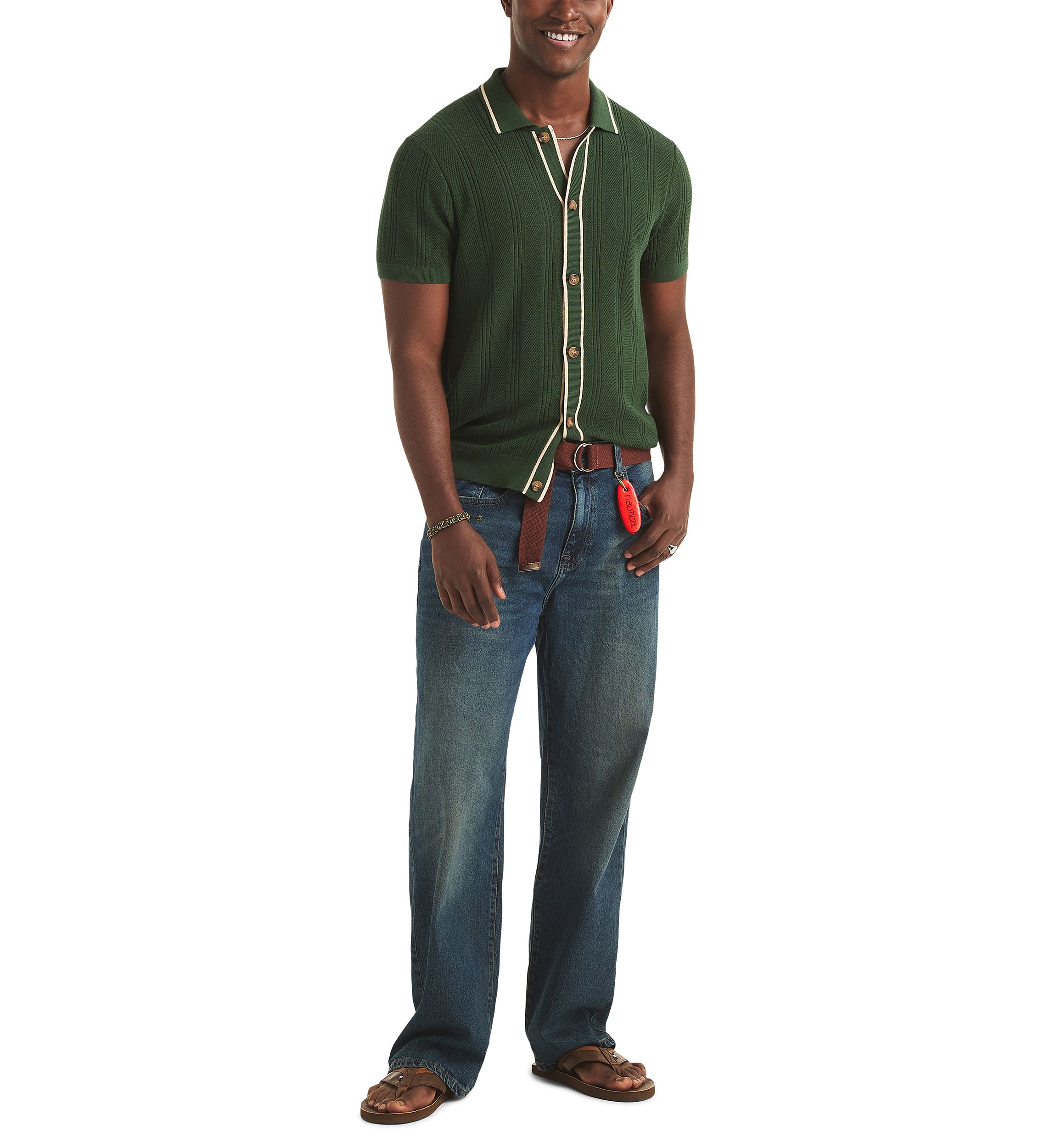 Nautica Big & Tall Textured Open Front Polo Sweater | Belk