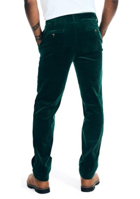 Dark Green Flat Front Velvet Trousers