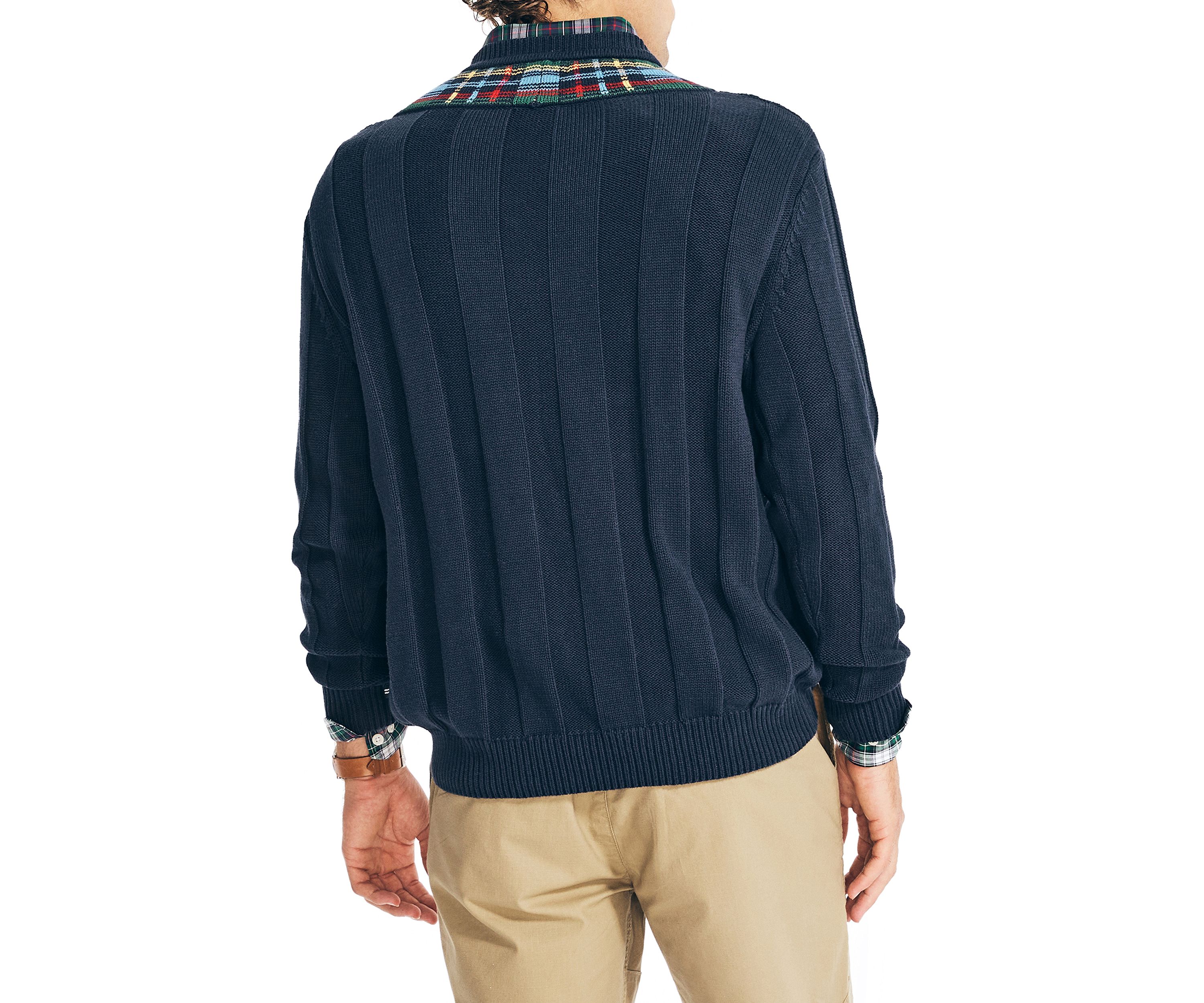 Reissue Plaid Cable Knit V-Neck Sweater