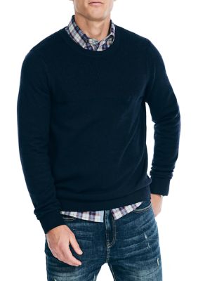 Nautica Men's Sustainably Crafted Textured Crew Neck Sweater, Navy Blue, 2XL