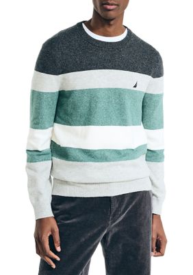 Sustainably Crafted Striped Textured Crew Neck Sweater