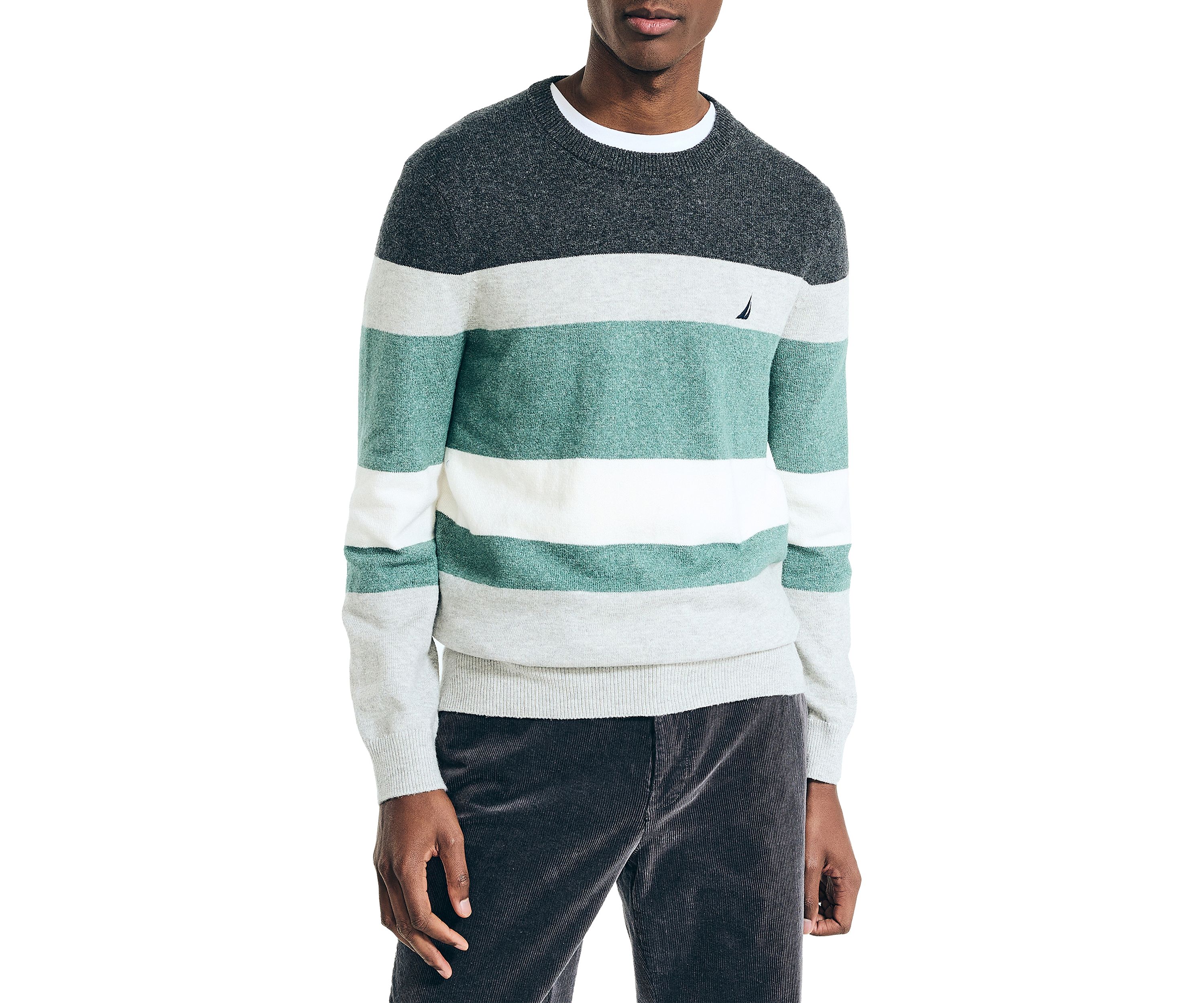 Sustainably Crafted Striped Textured Crew Neck Sweater