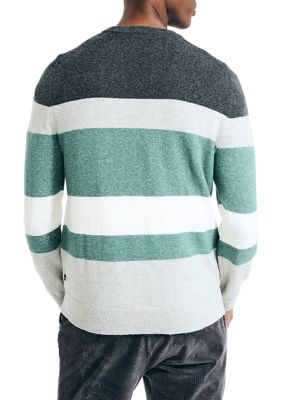 Sustainably Crafted Striped Textured Crew Neck Sweater