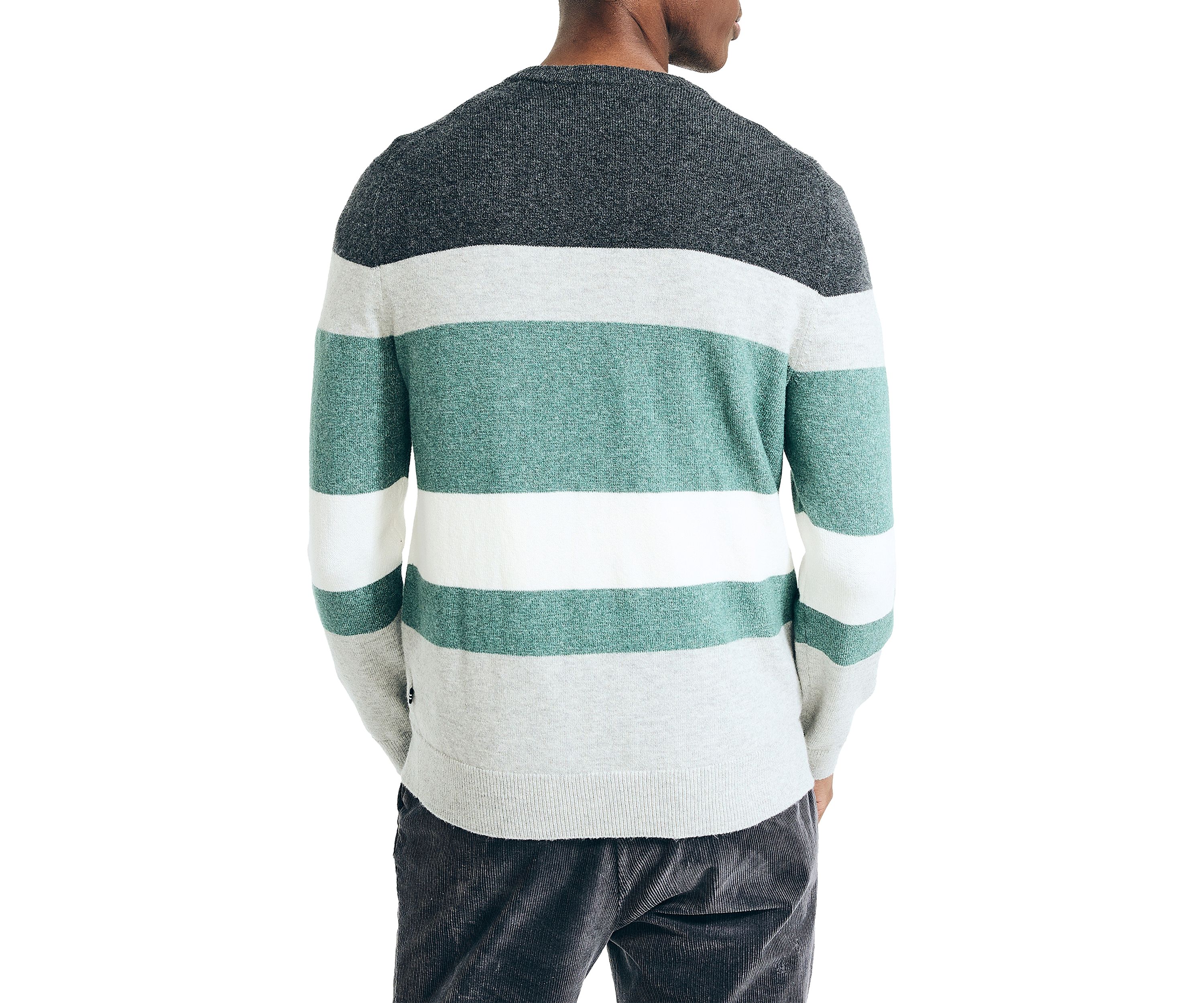 Sustainably Crafted Striped Textured Crew Neck Sweater