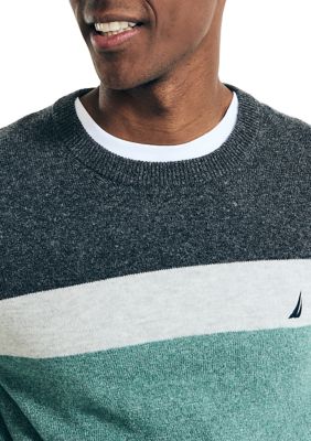 Sustainably Crafted Striped Textured Crew Neck Sweater