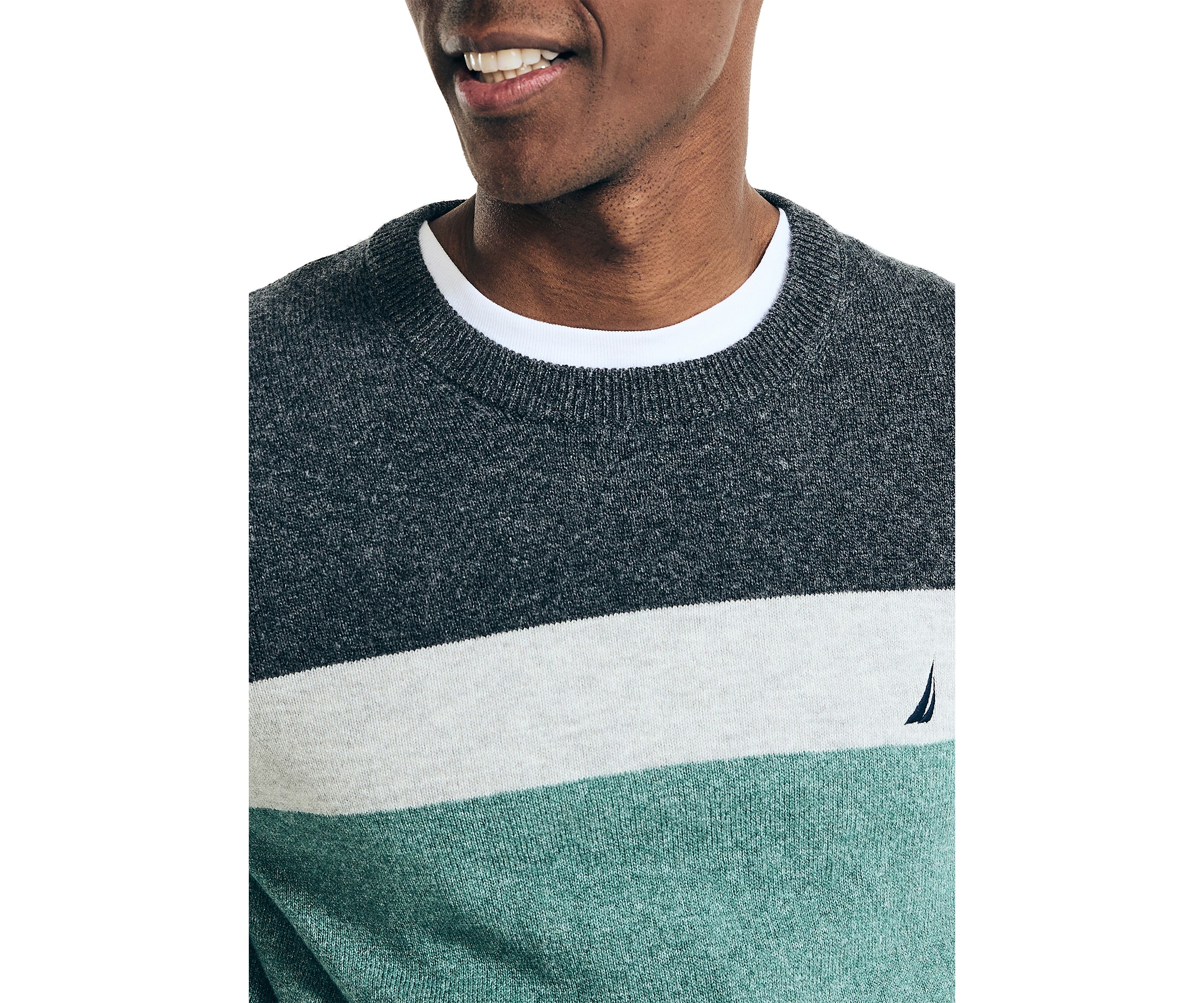 Sustainably Crafted Striped Textured Crew Neck Sweater